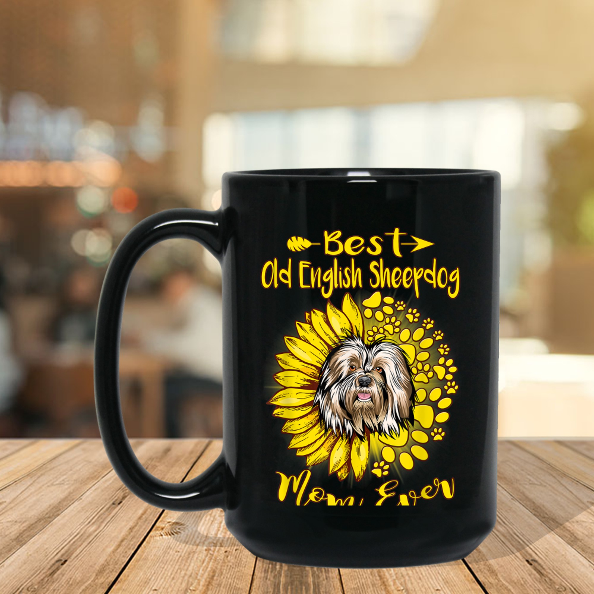 Best Old English Sheepdog Dog Mom Ever Sunflower Funny Dogs mug black