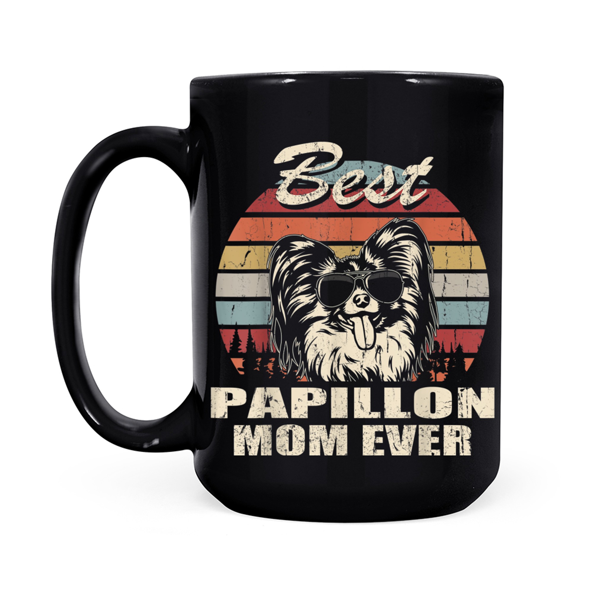 Best Papillon Mom Ever Vintage Retro Dog Mom mug black