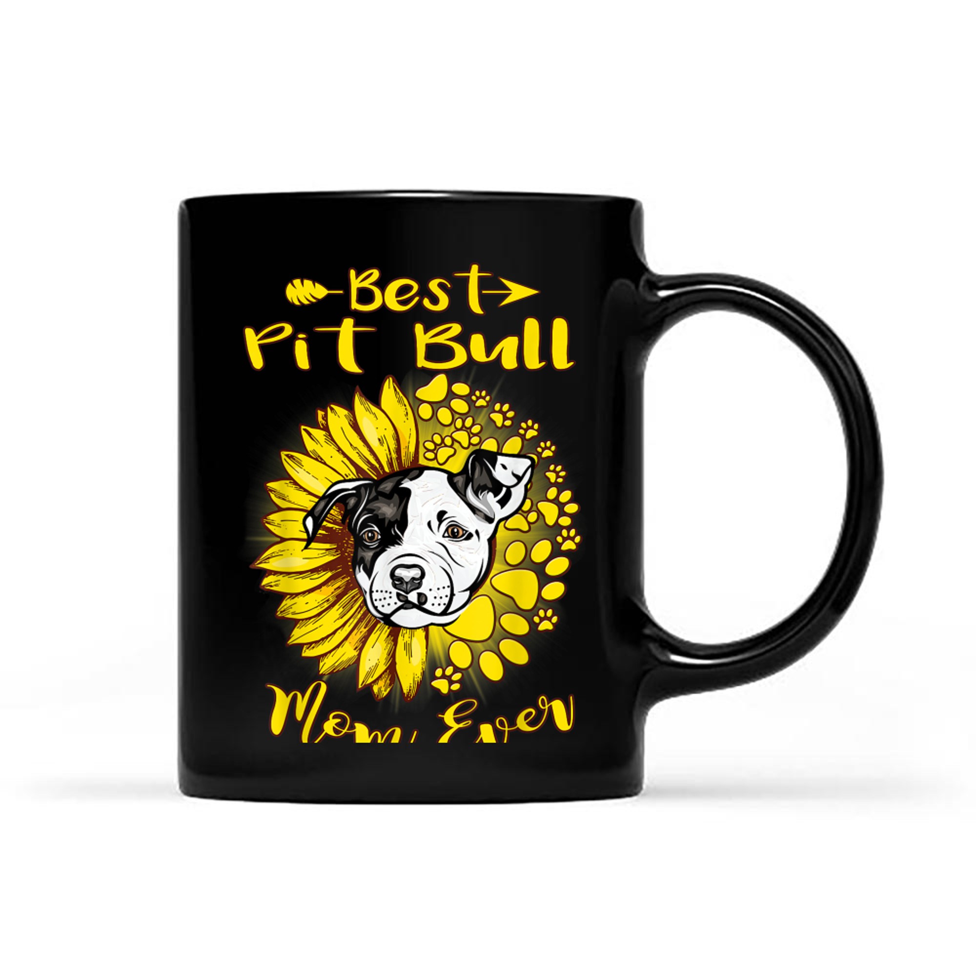 Best Pit Bull Dog Mom Ever Sunflower Funny Paw Dog Lover mug black