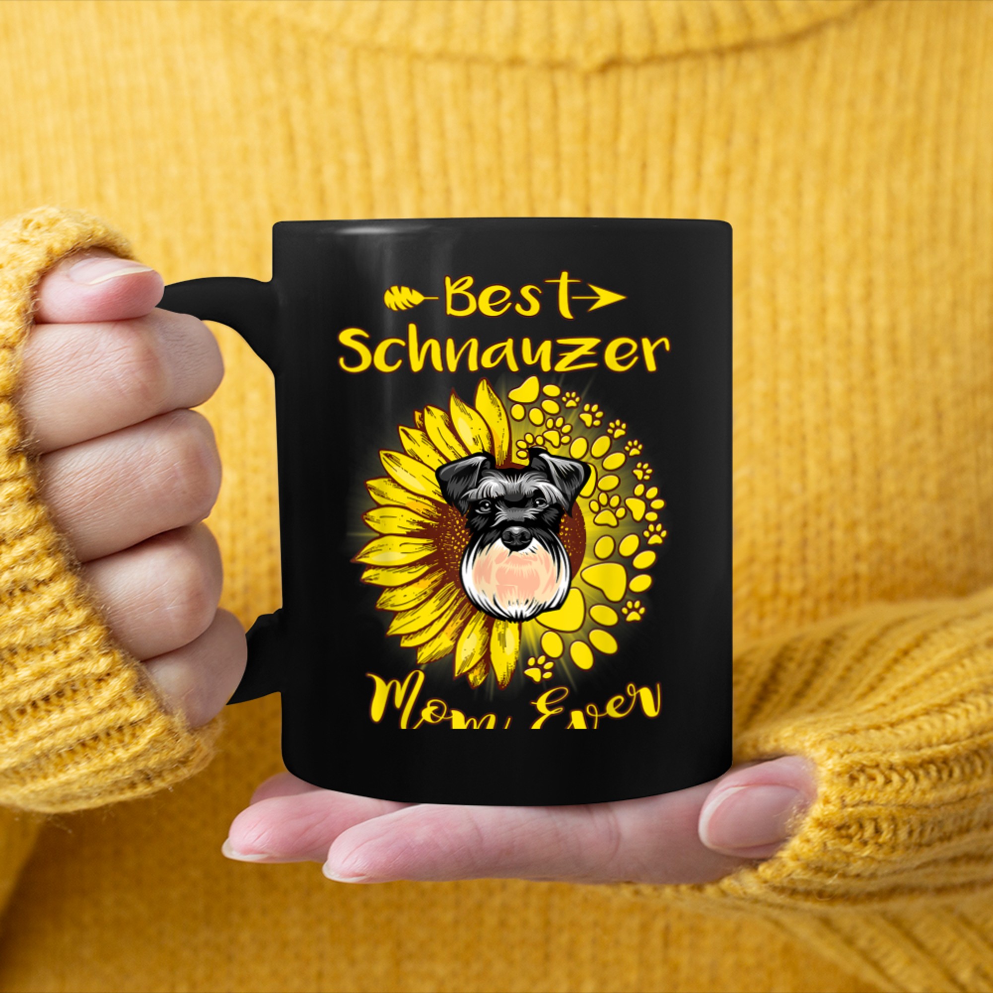 Best Schnauzer Dog Mom Ever Sunflower Funny Paw Dogs Lovers mug black