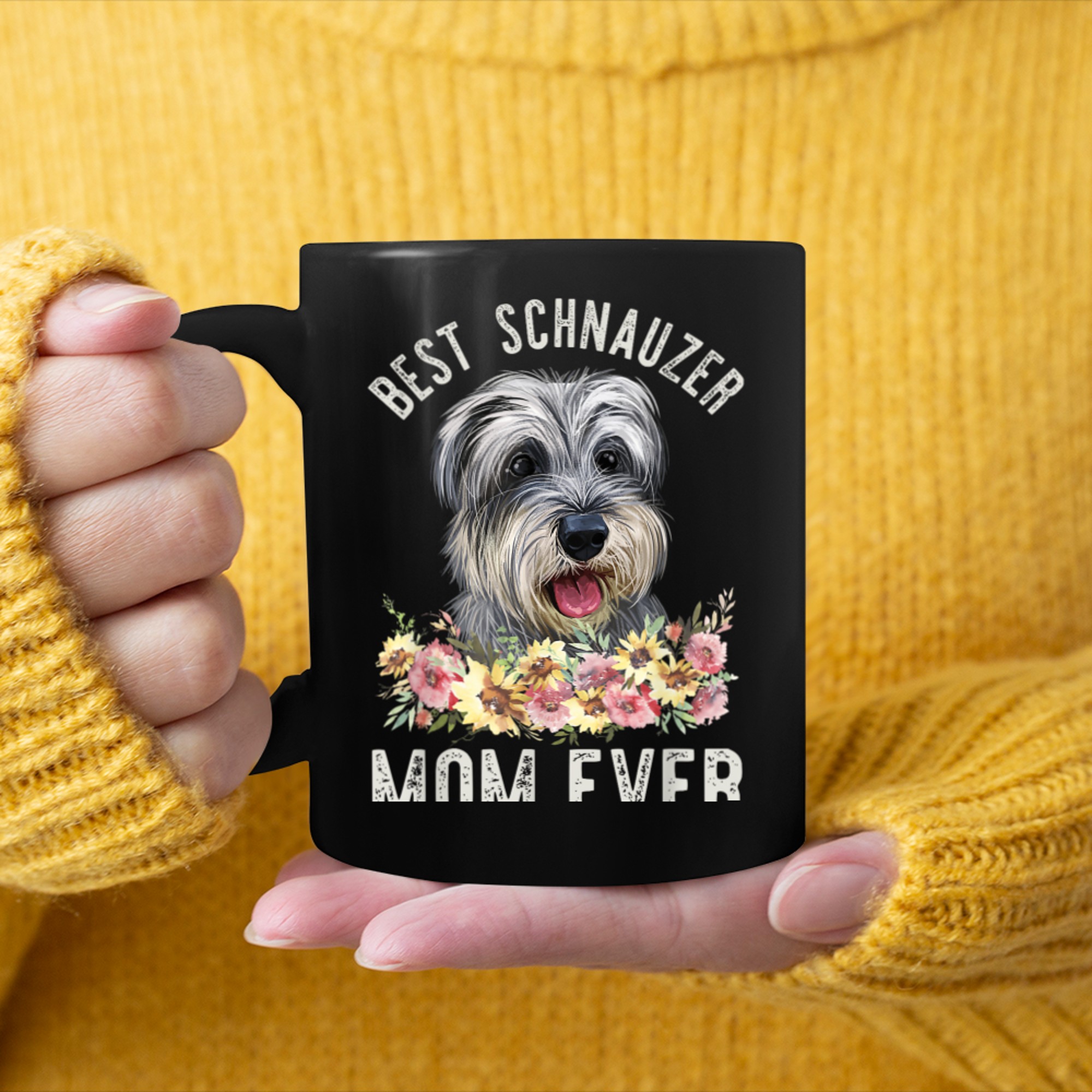 Best Schnauzer Mom Ever Floral Dog Mini Schnauzer_1 mug black