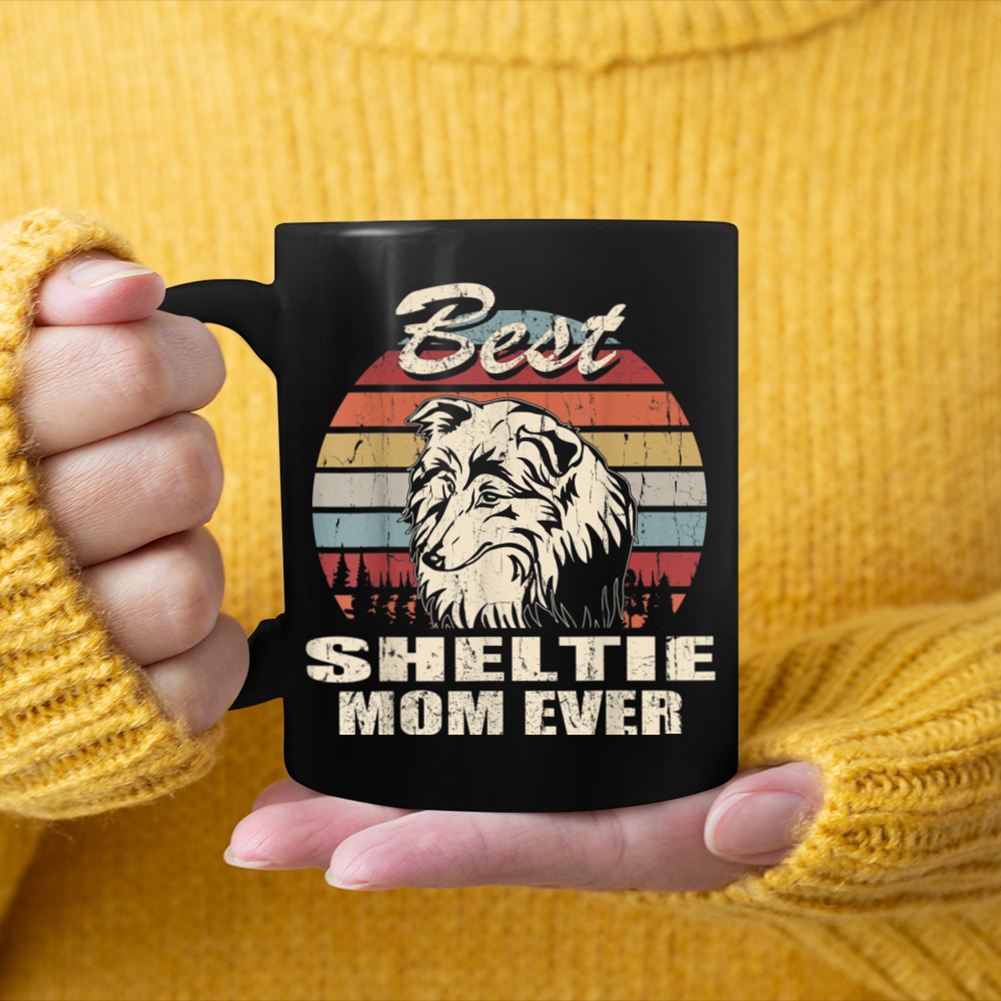 Best Sheltie Mom Ever Vintage Retro Dog Mom mug black
