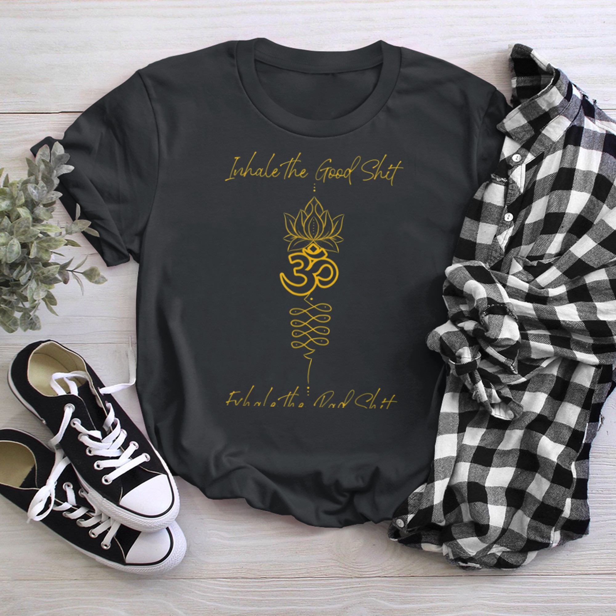 Inhale and Exhale Om Symbol Yoga Unalome t-shirt black