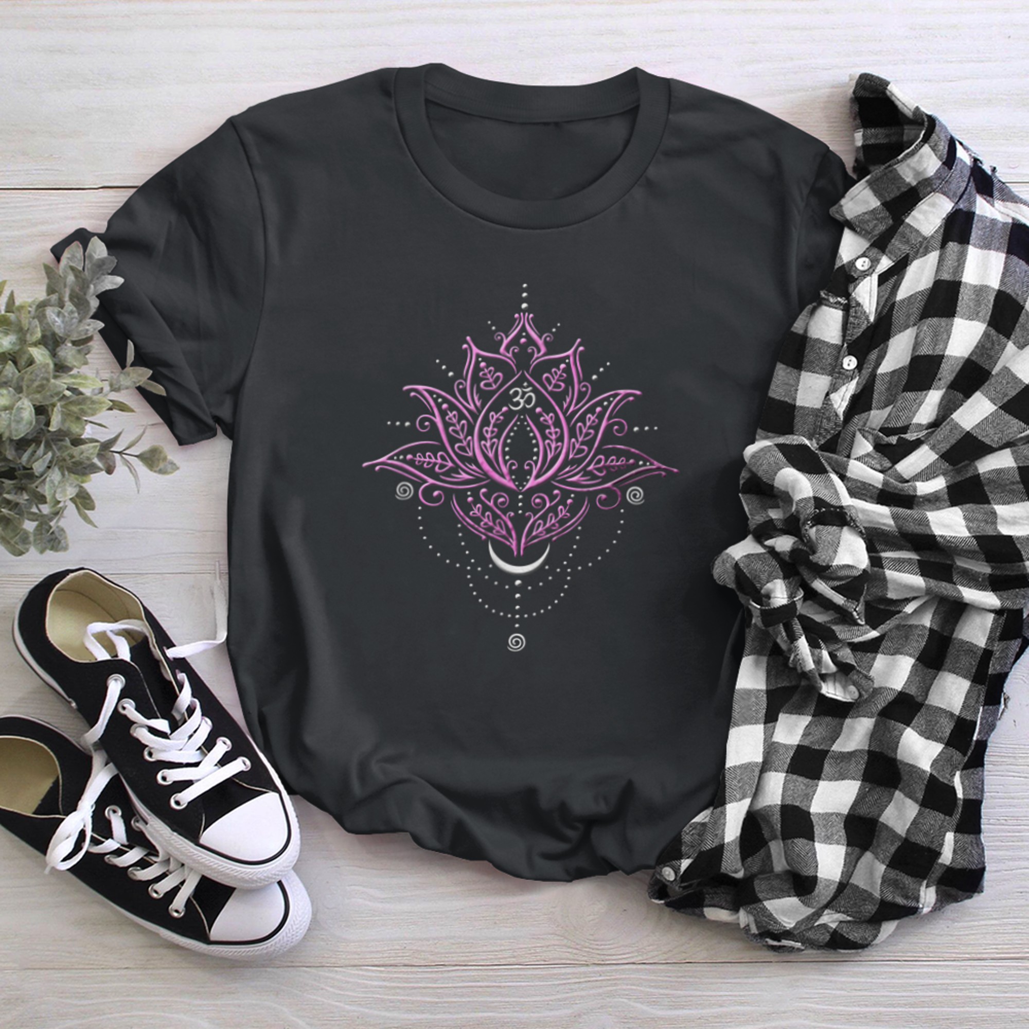 Lotus Flower for Yoga and Fitness Lotus Flower with Om Symbol t-shirt black