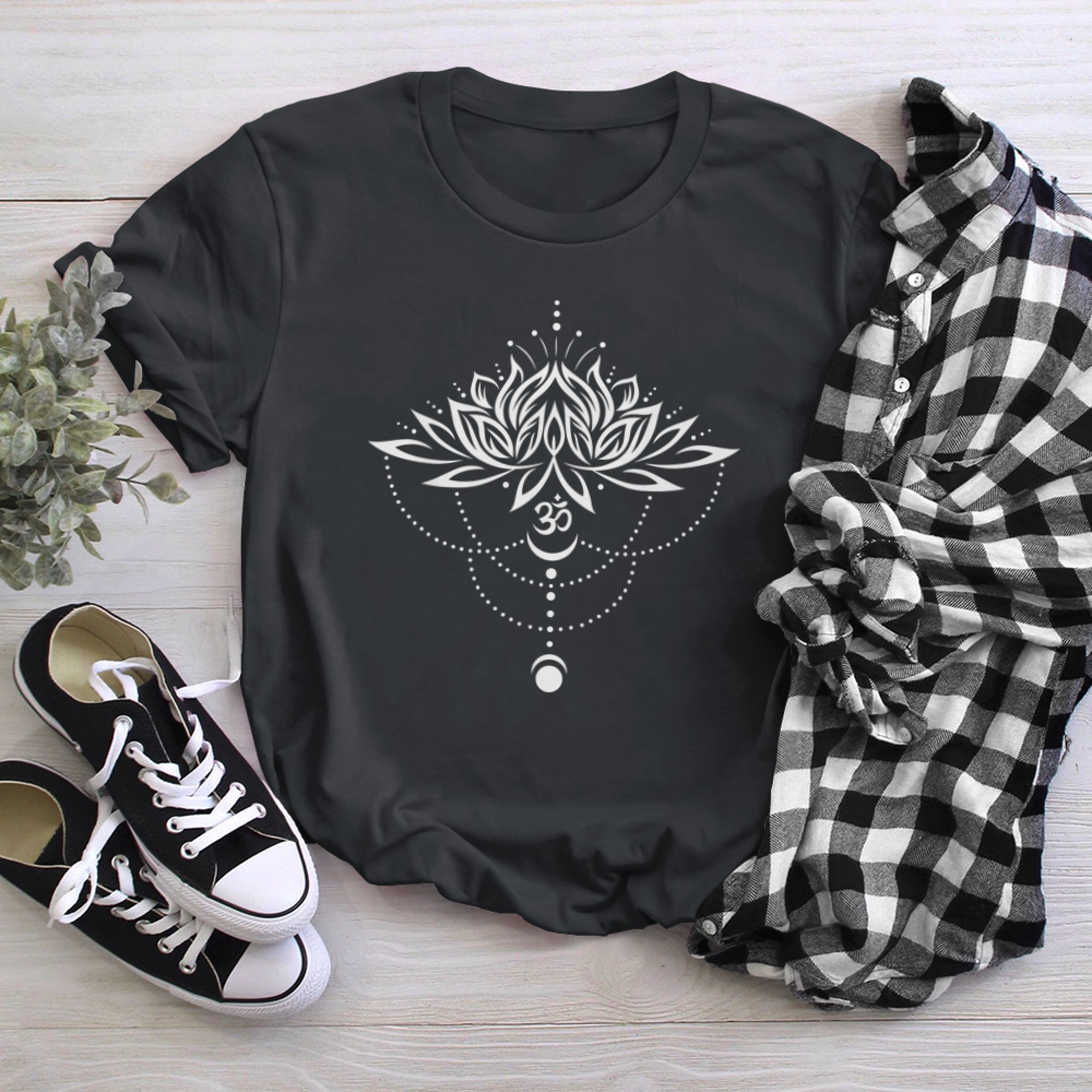 Lotus Flower with Moon and Om Symbol Yoga Meditation Shirt t-shirt black