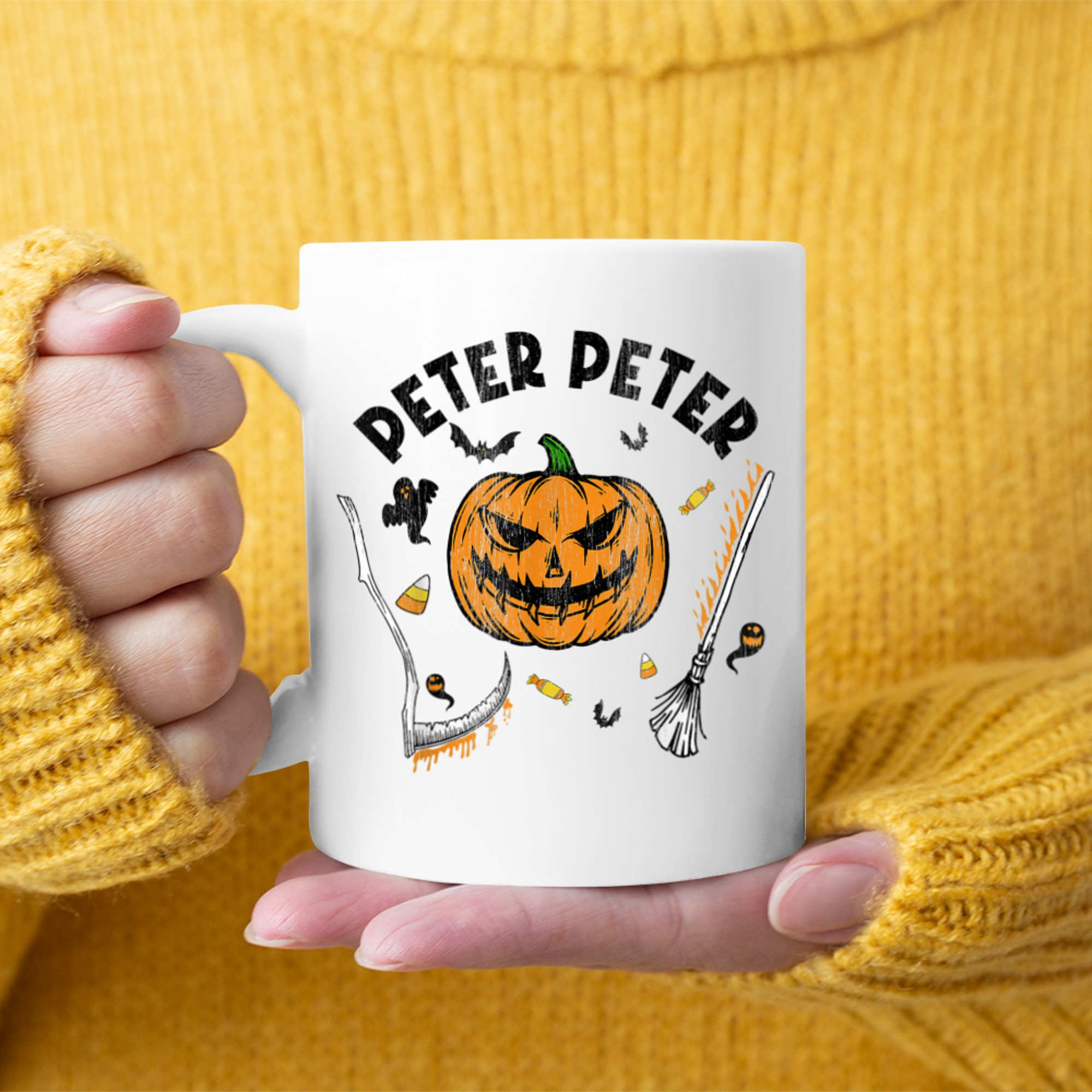 Mens Couples Halloween Costume Shirt Peter Pumpkin Eater mug white