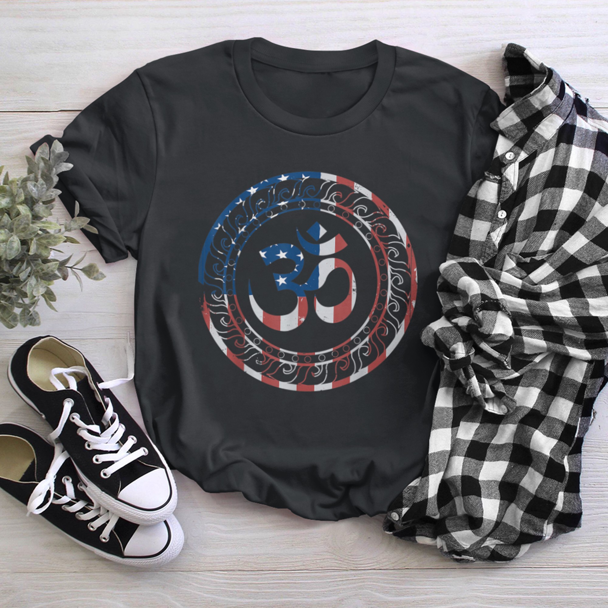 Mens Om Ohm Aum Symbol Yoga US Independence Day July t-shirt black