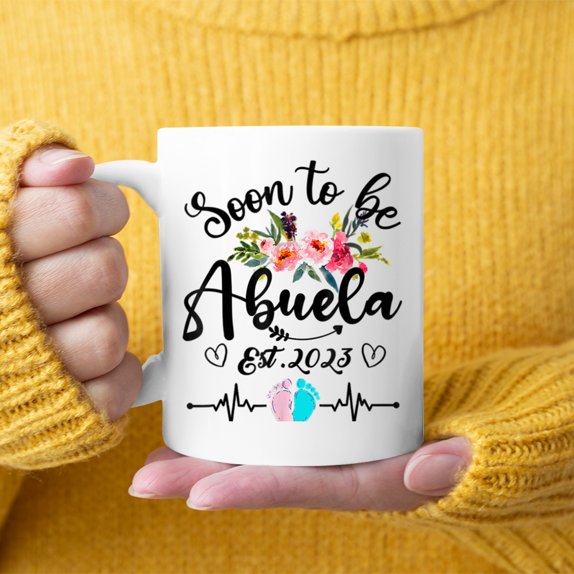 Soon To Be Abuela Est Pregnancy Announcement Floral (1) mug white