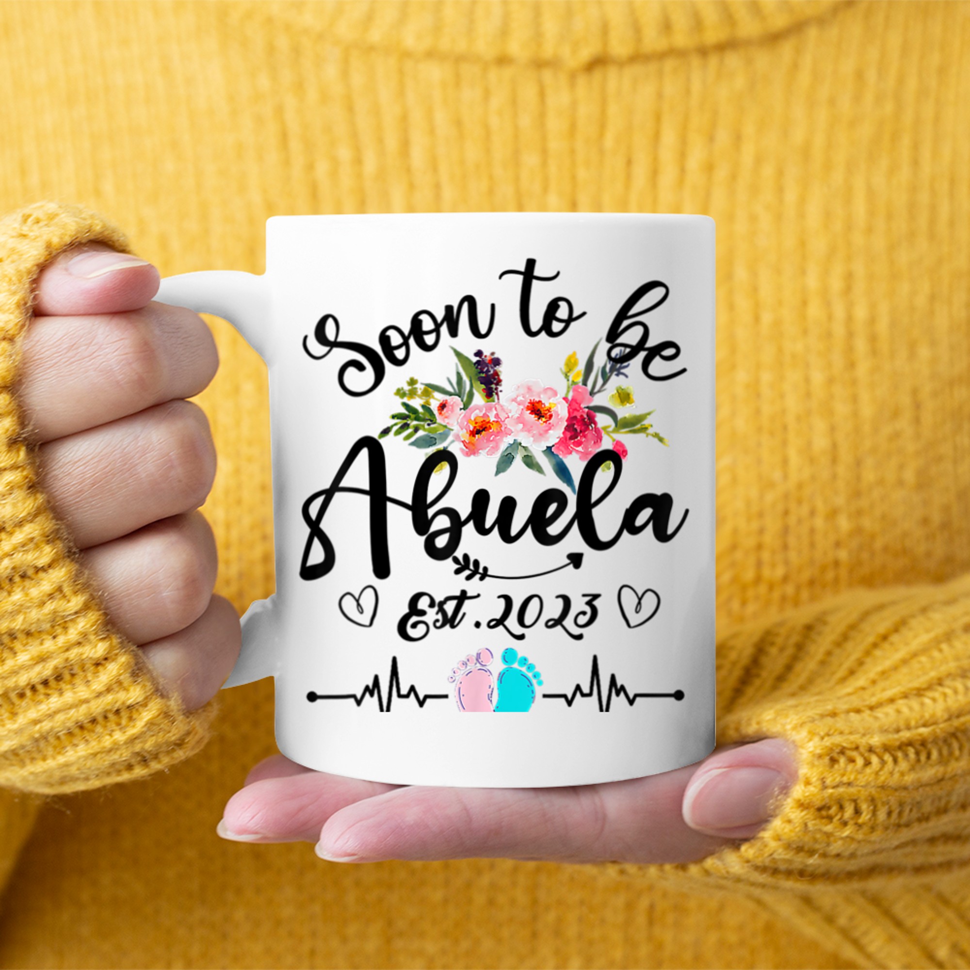 Soon To Be Abuela Est Pregnancy Announcement Floral mug white