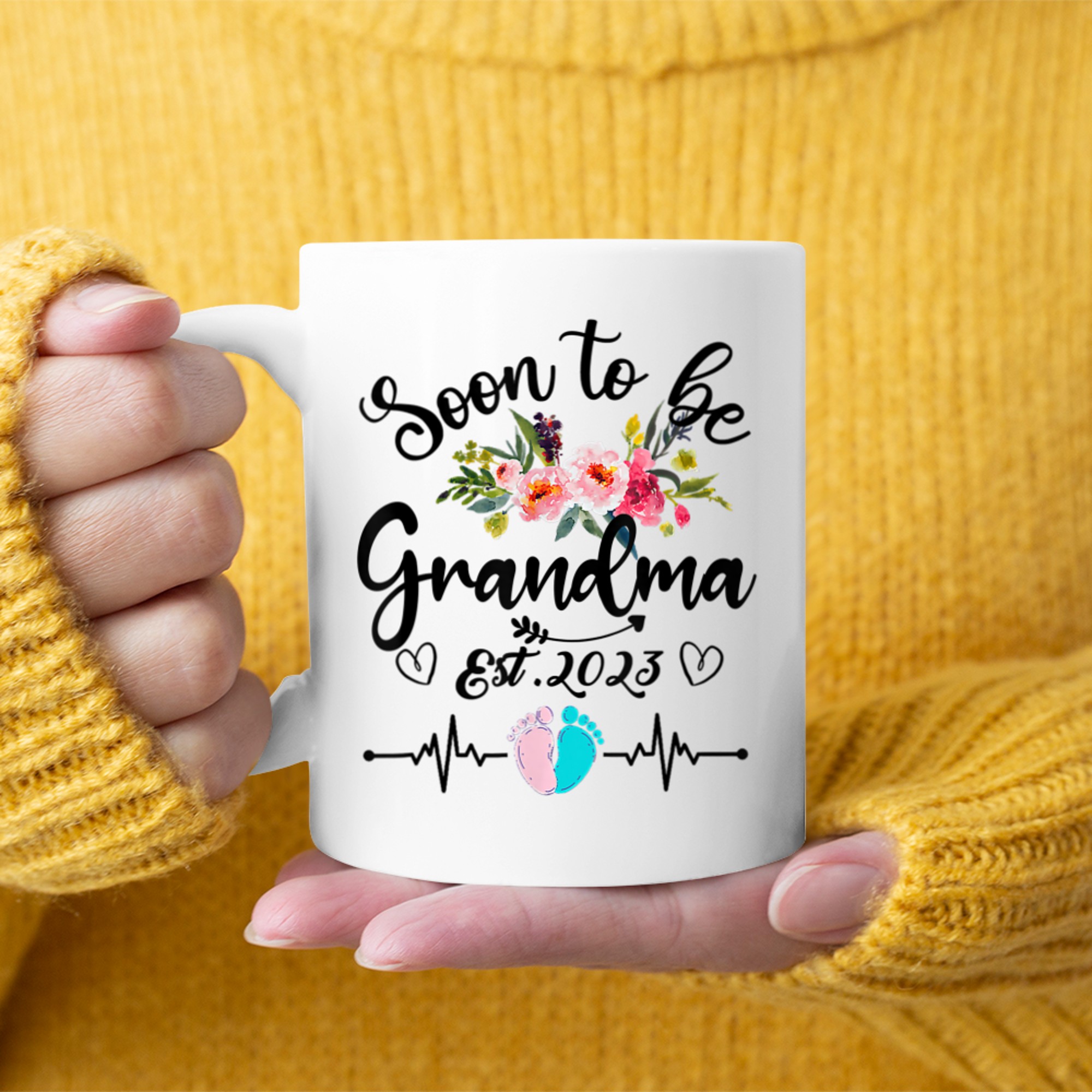 Soon To Be Grandma Est Pregnancy Announcement Floral mug white