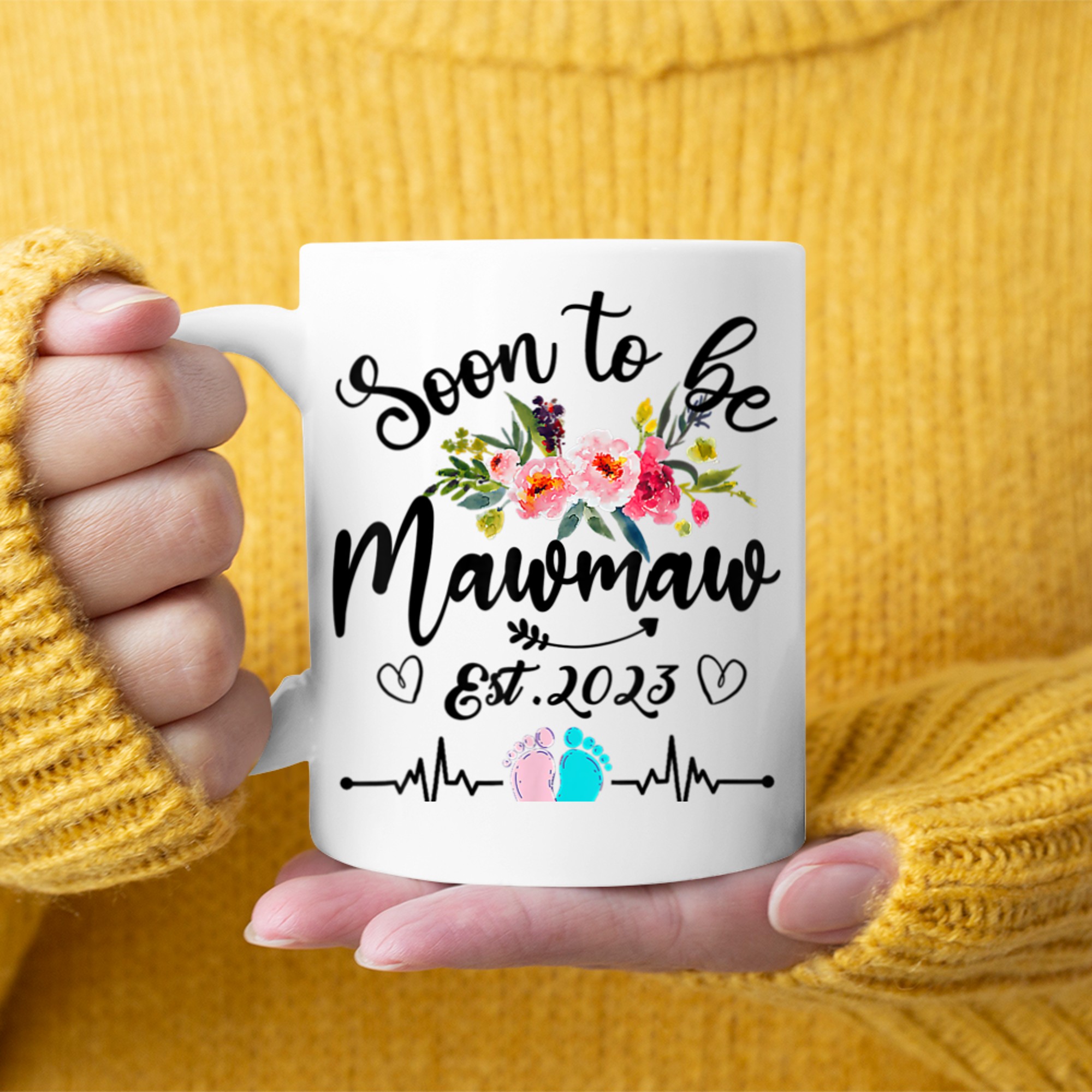 Soon To Be Mawmaw Est Pregnancy Announcement Floral mug white