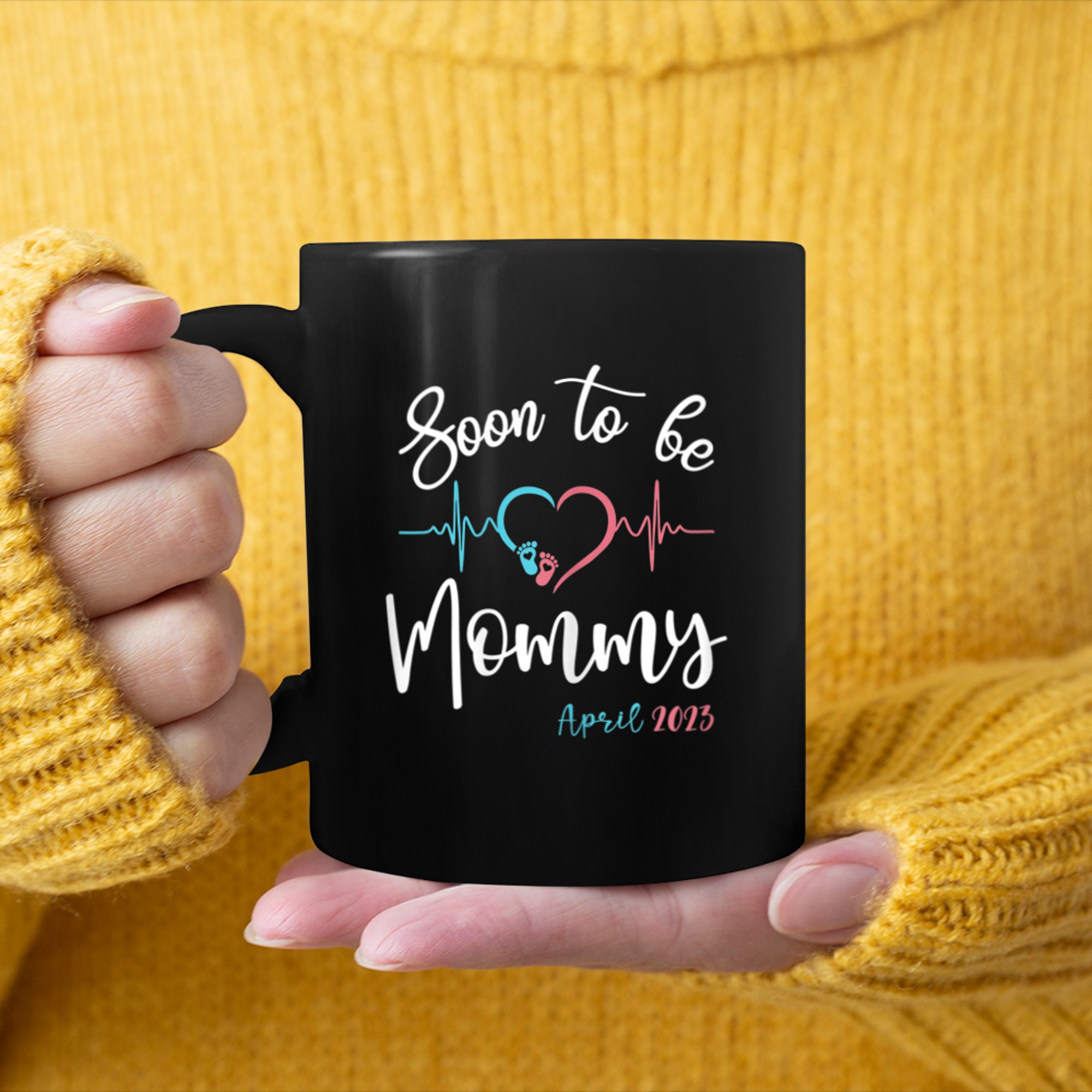 Womens Soon To Be Mommy April Mom Pregnancy Announcement mug black