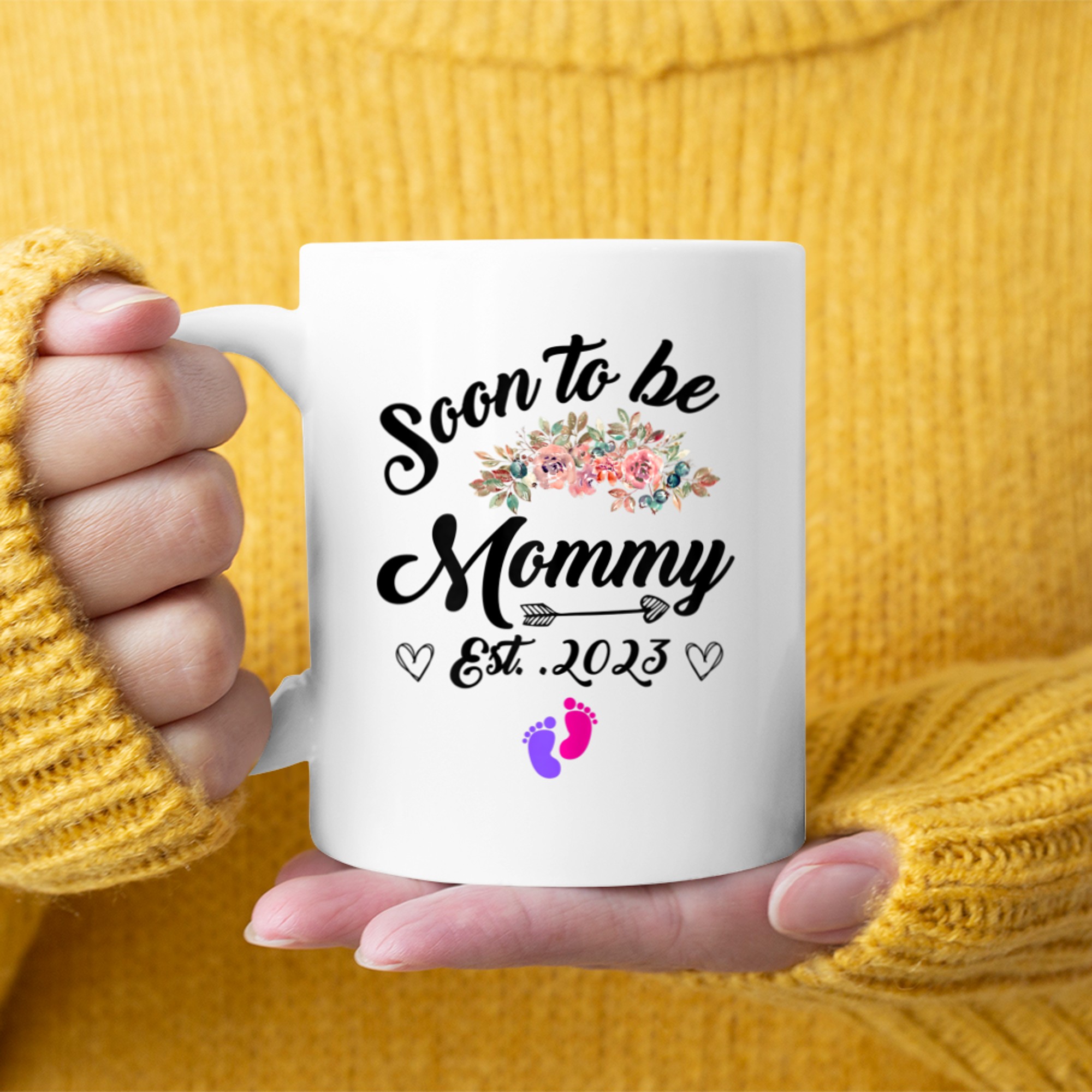 Womens Soon To Be Mommy Est Floral Mom Pregnancy Announcement (4) mug white