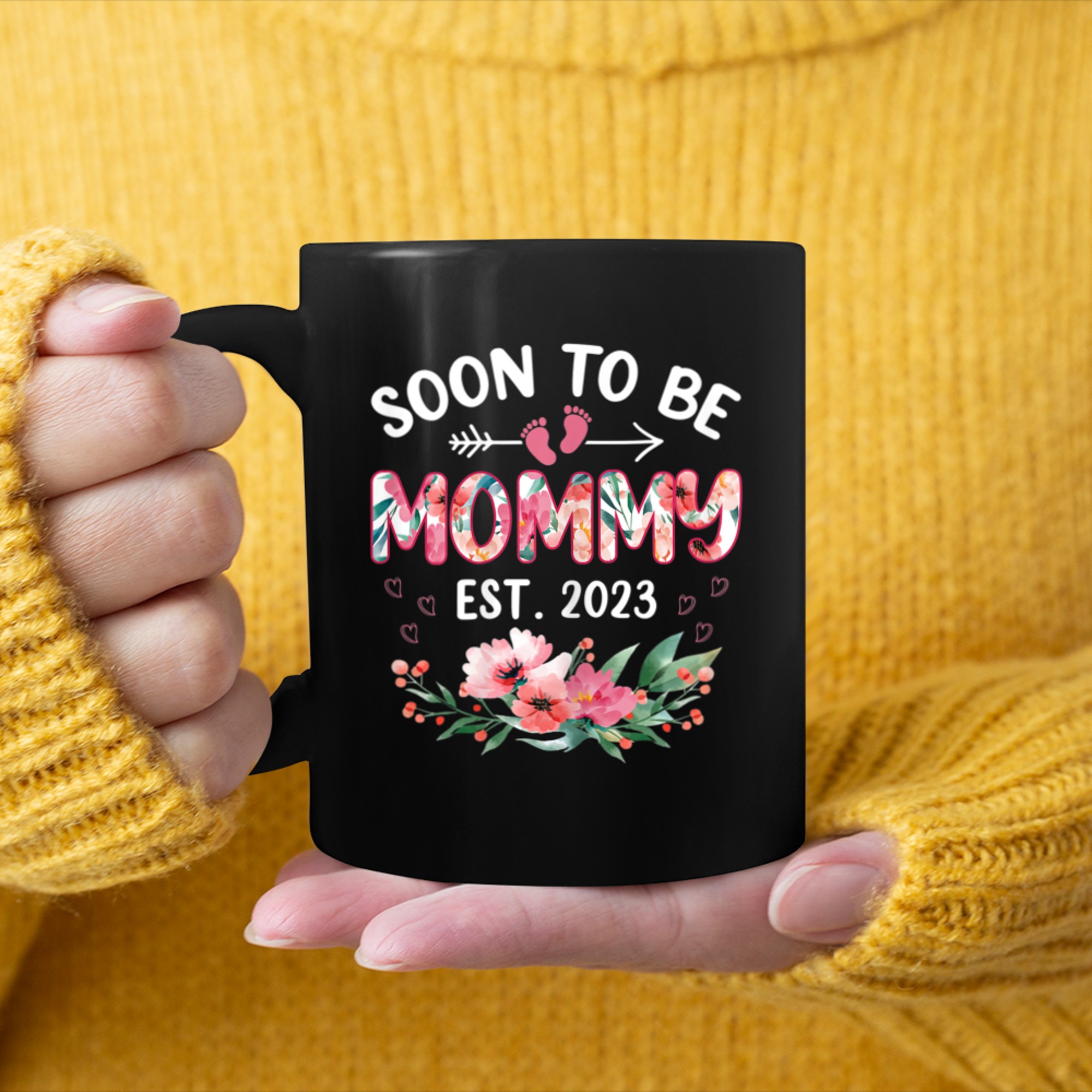 Womens Soon To Be Mommy Gender Reveal Announcement Floral mug black