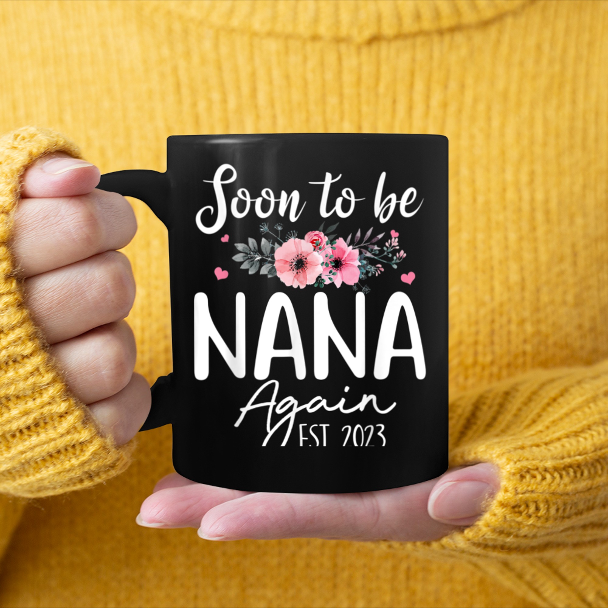 Womens Soon To Be Nana Again Flower mug black