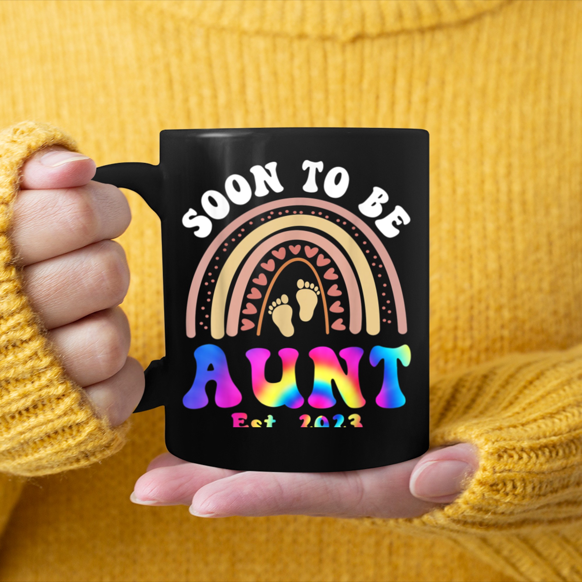 Womens Tie die Soon To Be Aunt Est cute rainbow Family mug black