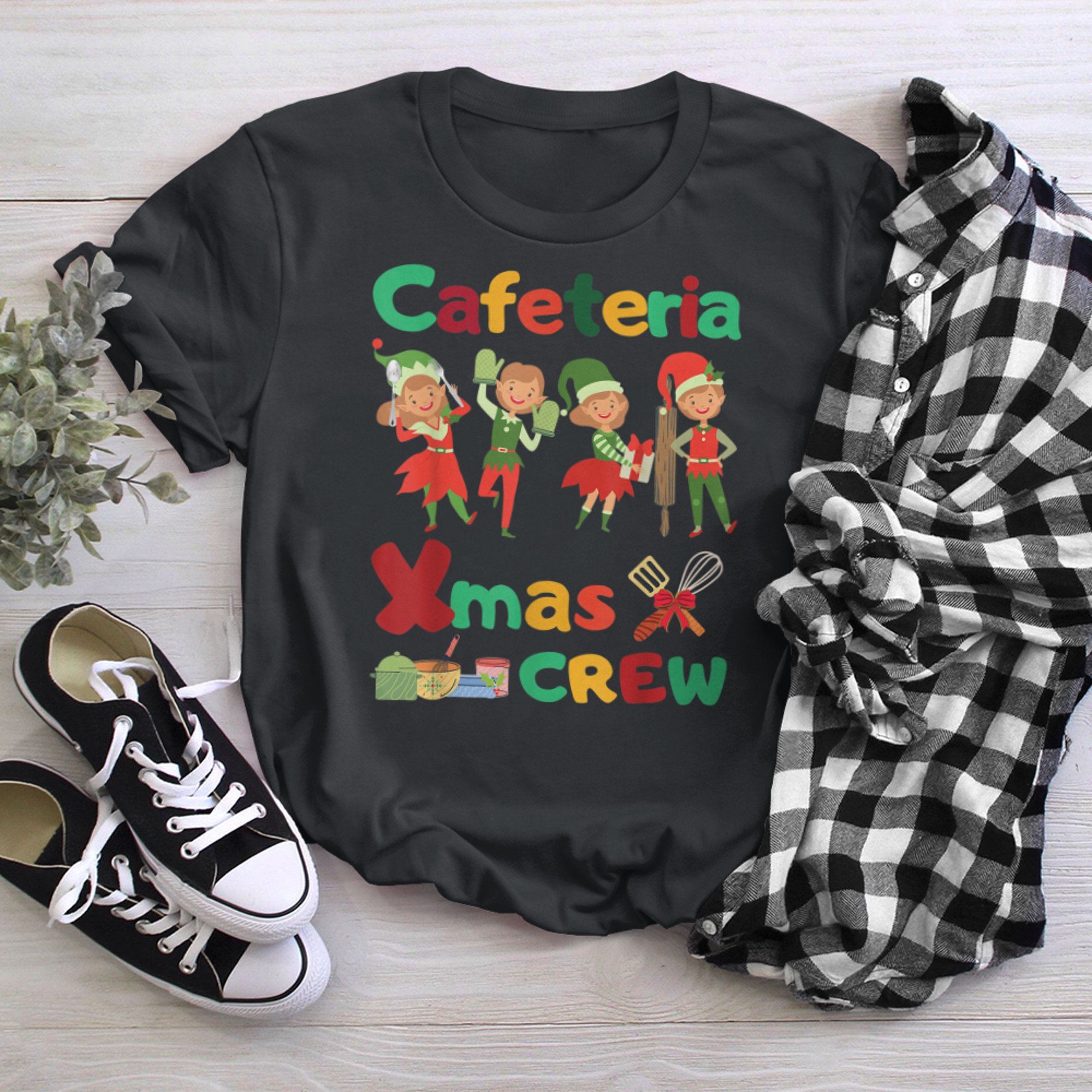 Cafeteria Christmas Crew Elf Lunch Lady Squad Team Party t-shirt black