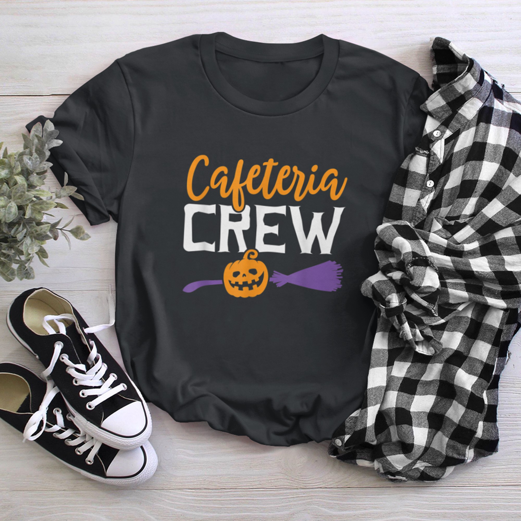 Cafeteria Crew Funny Lunch Lady Halloween Pumpkin Teacher t-shirt black