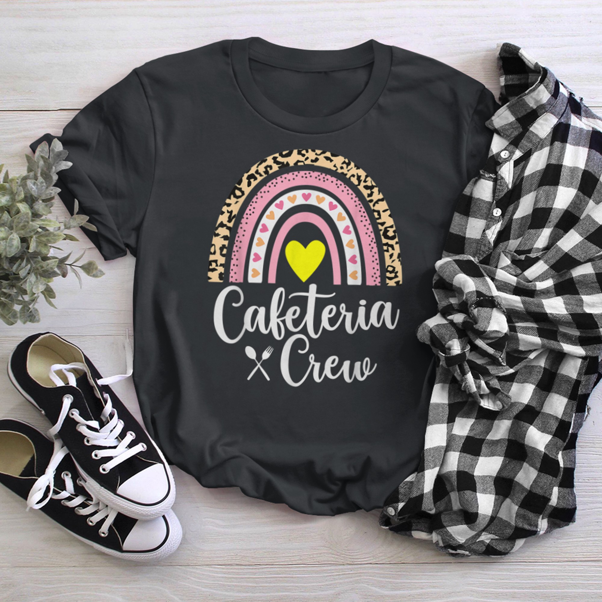 Cafeteria Crew Rainbow Leopard Lunch Lady t-shirt black