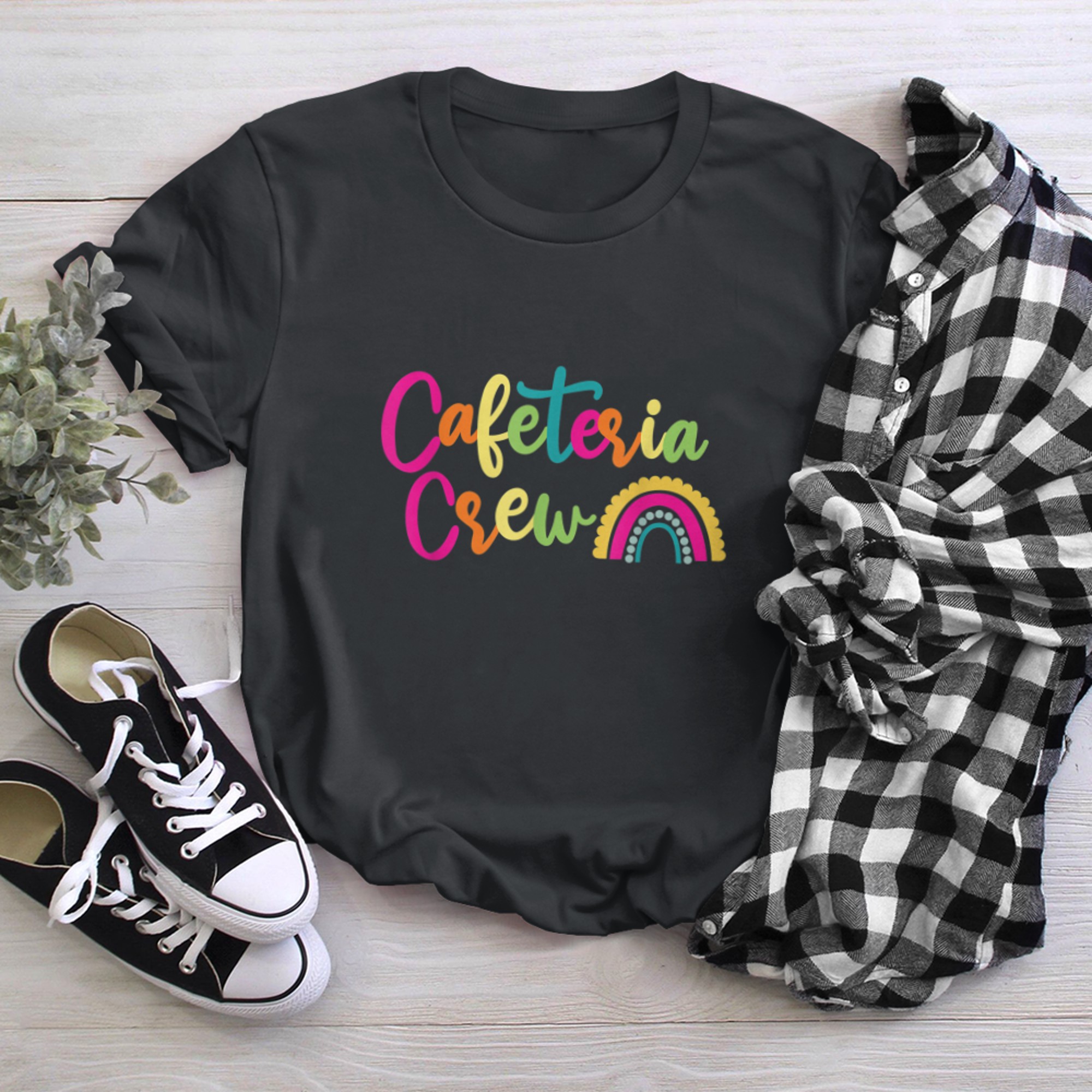 Cafeteria Crew School Lunch Lady Worker Squad with rainbow t-shirt black