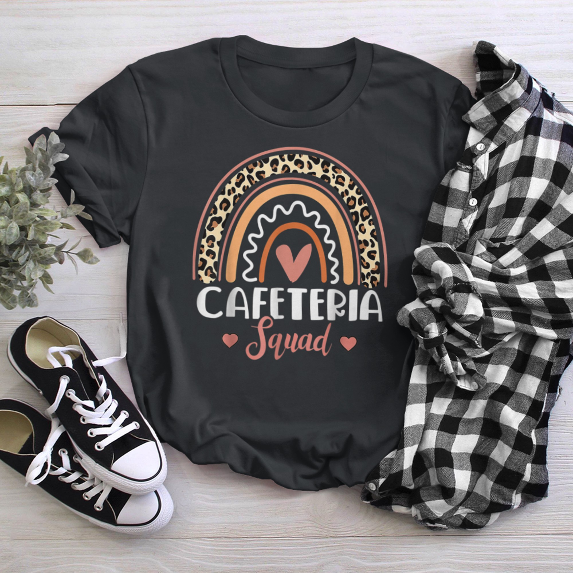 Cafeteria Squad Boho Rainbow Leopard Lunch Lady Crew (2) t-shirt black