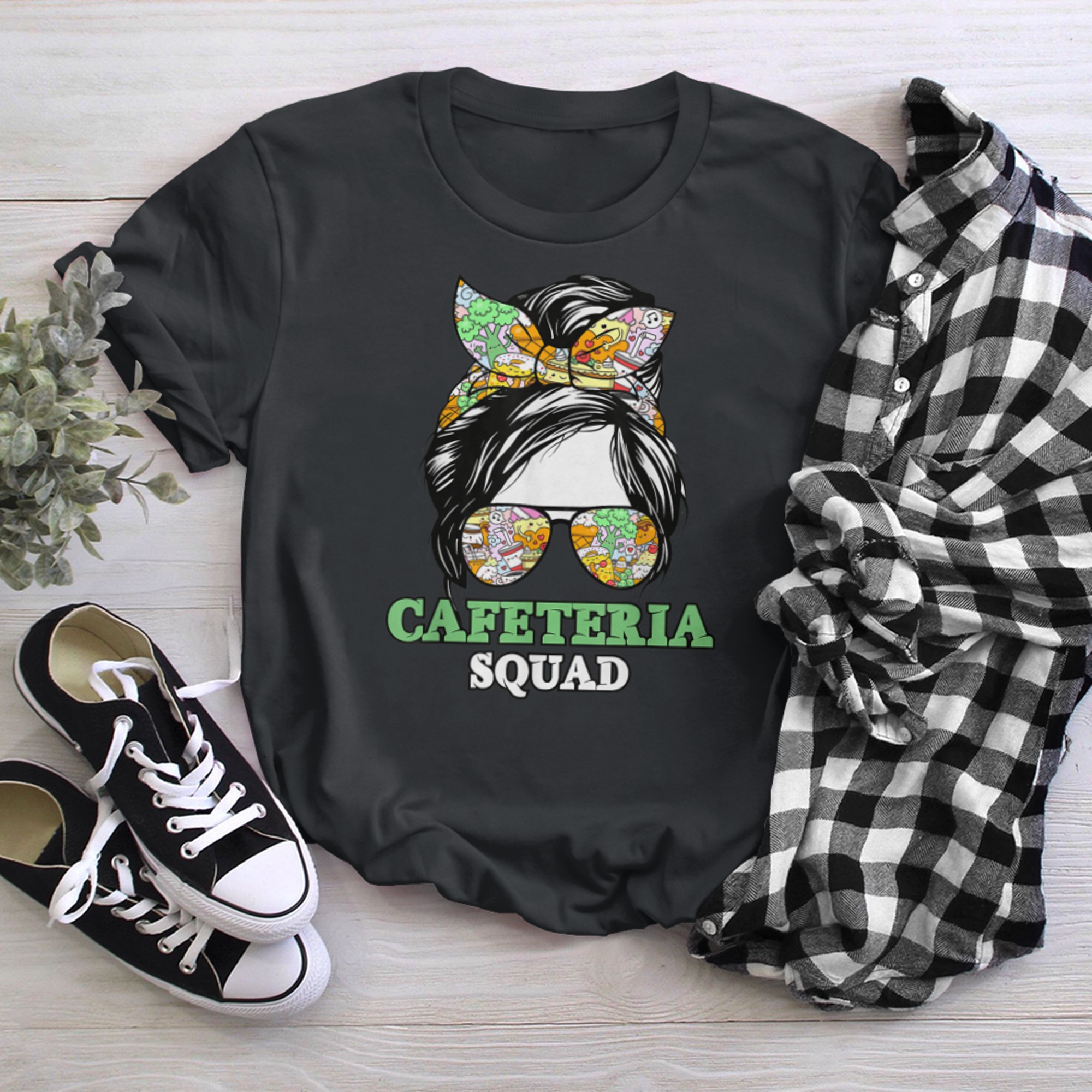 Cafeteria Squad Cafeteria Crew Lunch Lady Messy Bun t-shirt black