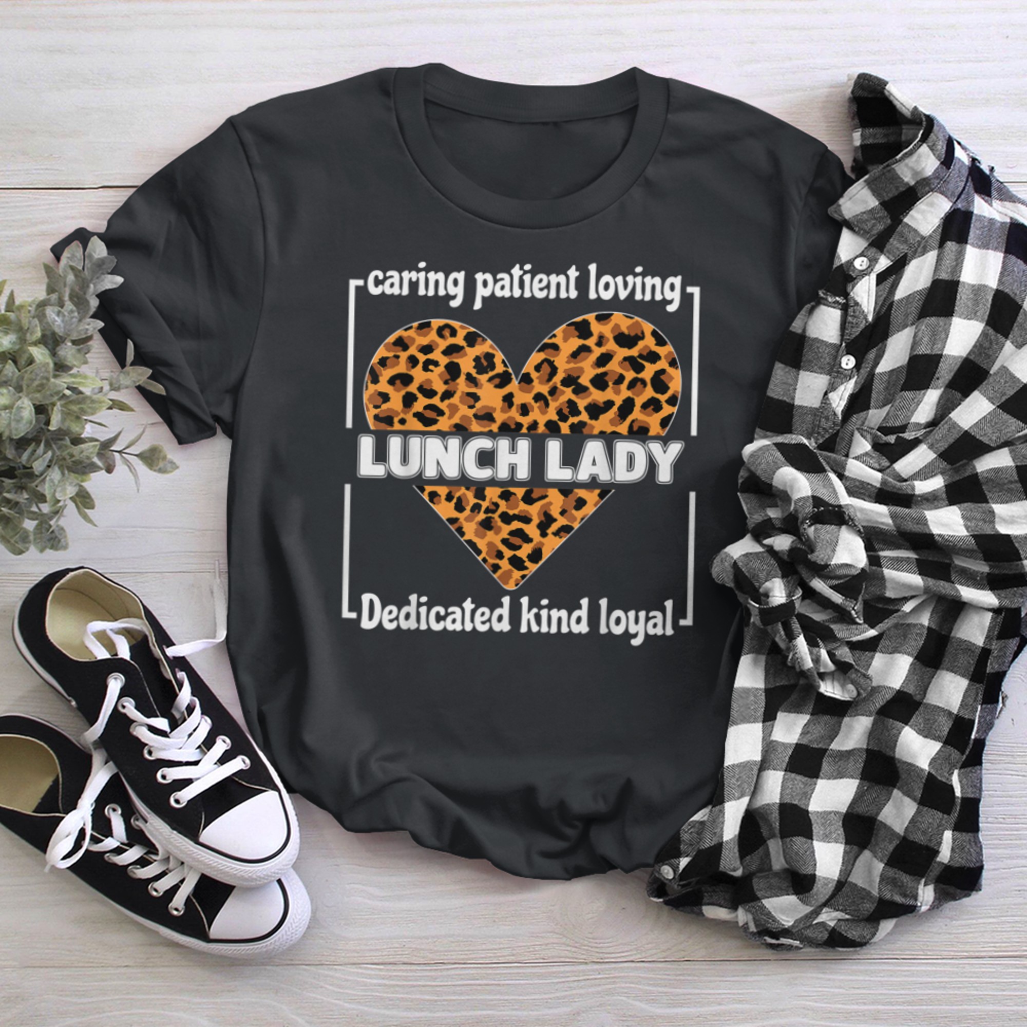 Caring patient loving lunch lady School Cafeteria Crew t-shirt black