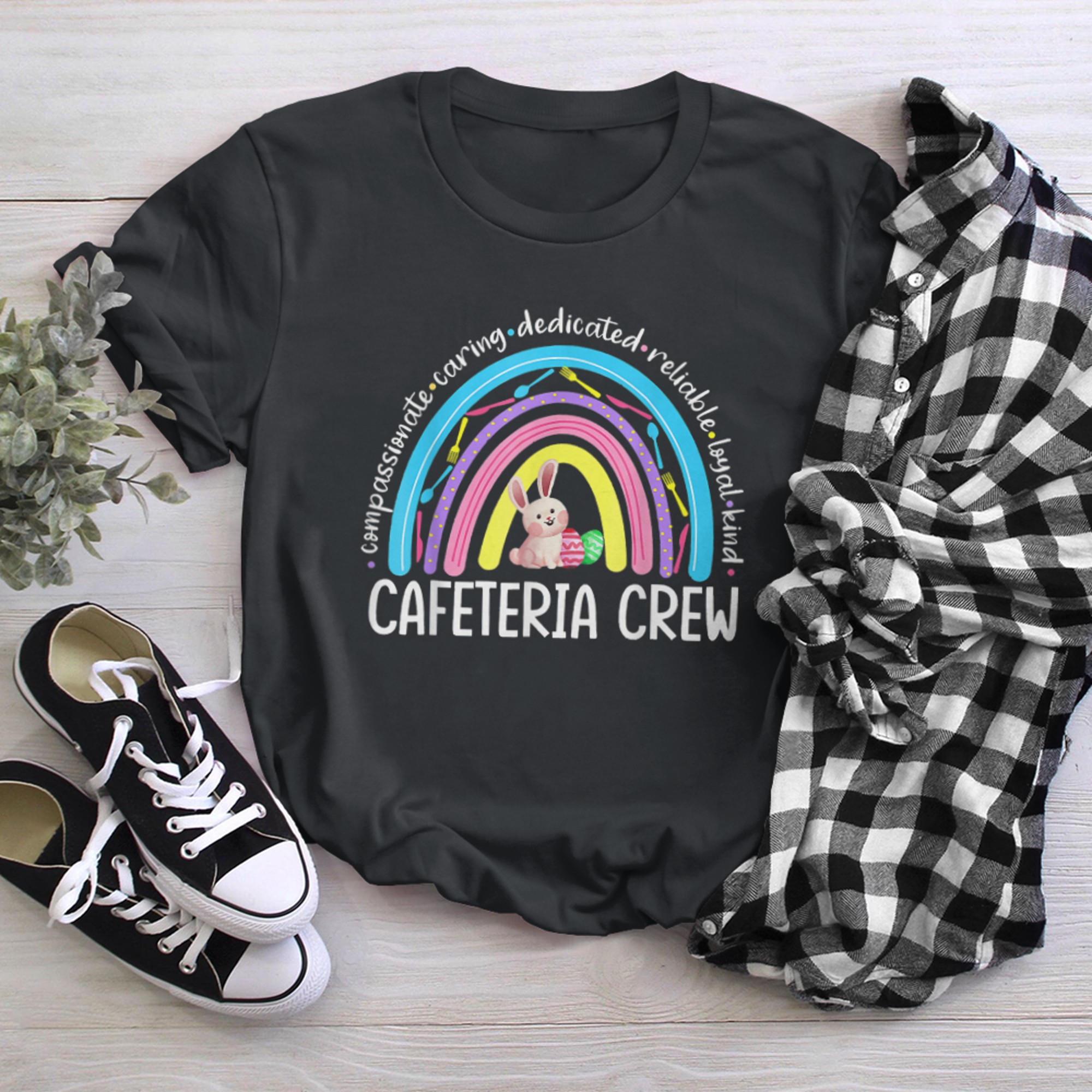 Cute Cafeteria Crew Lunch Lady Rainbow Easter Day t-shirt black