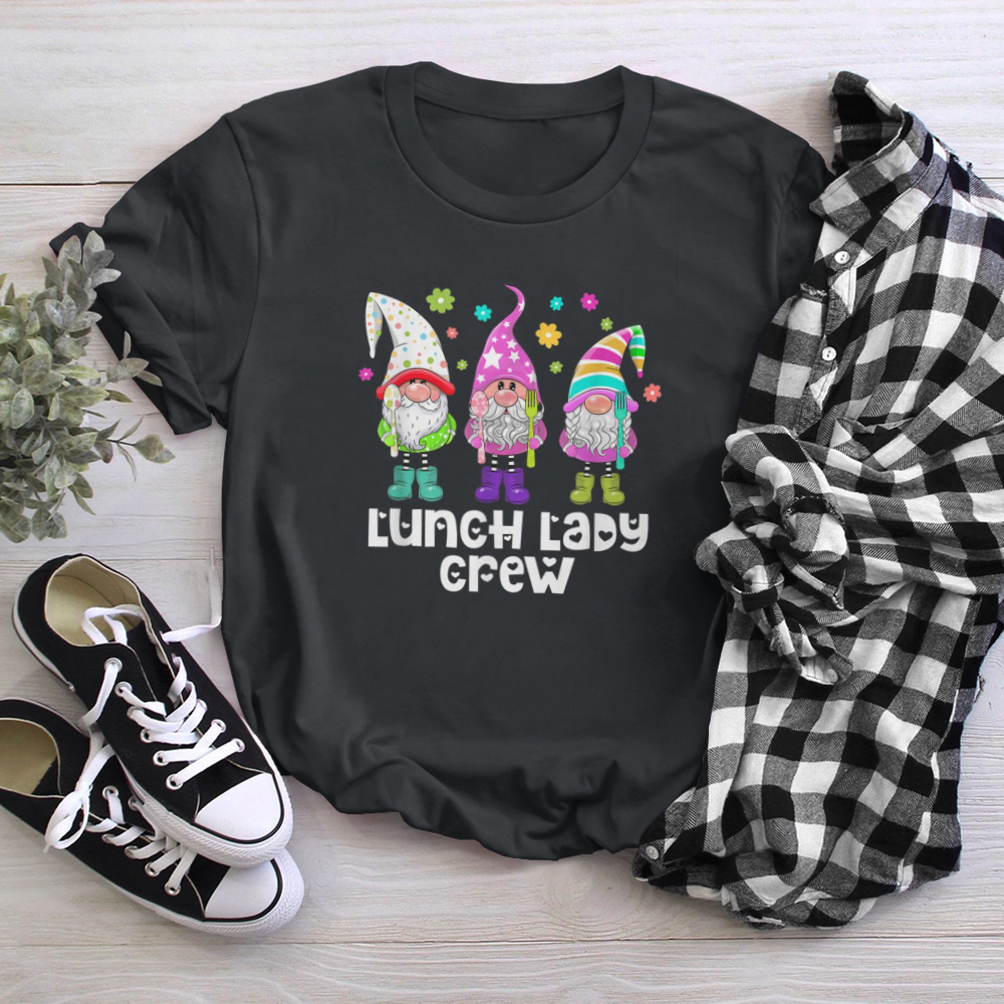 Cute Easter Day Gnome Lunch Lady Crew Cafeteria Women t-shirt black