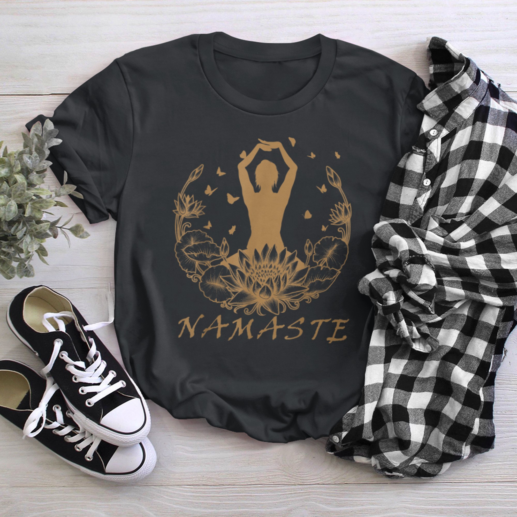 Namaste, Lotus flower, Yoga meditation clothing, Om symbol (1) t-shirt black