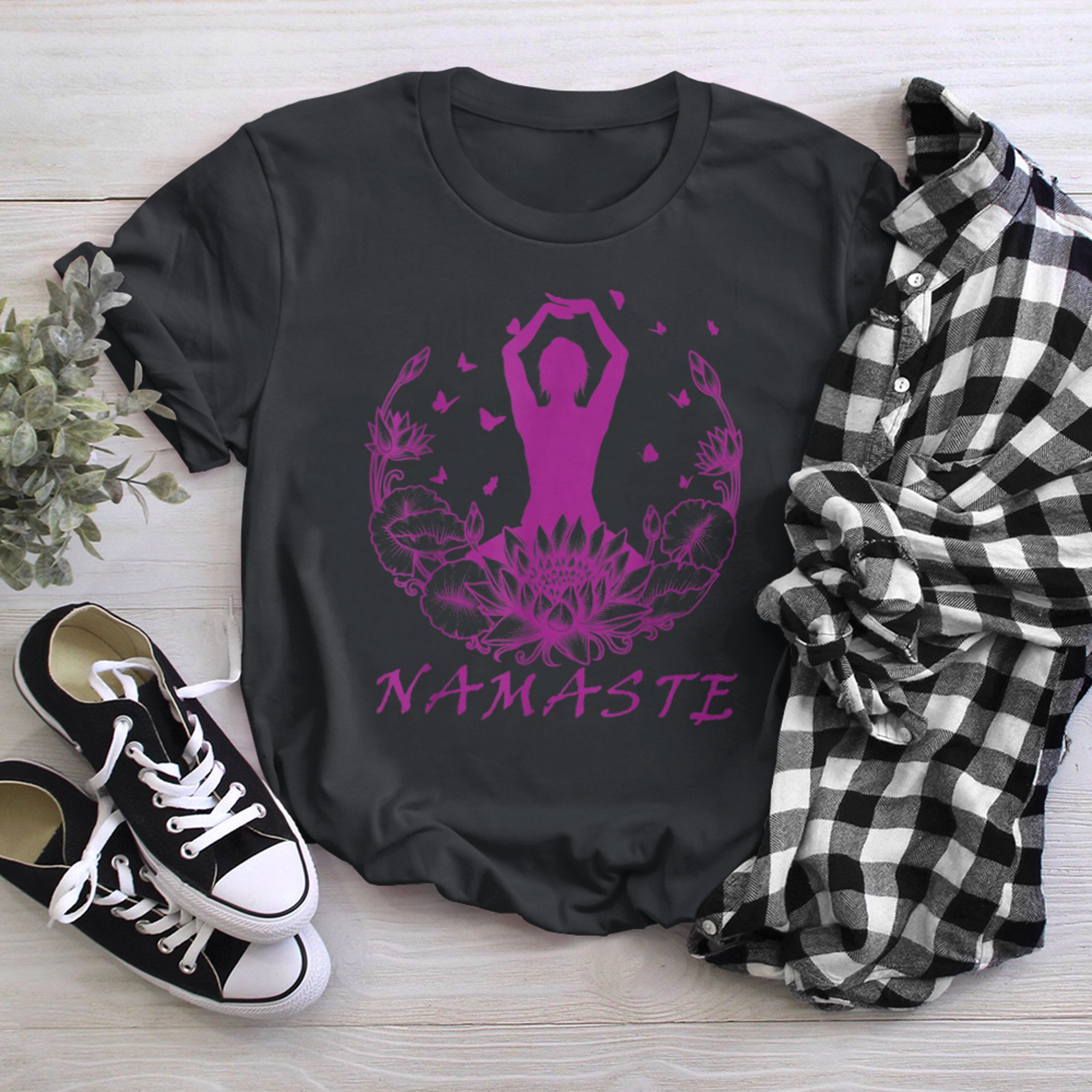 Namaste, Lotus flower, Yoga meditation clothing, Om symbol (12) t-shirt black