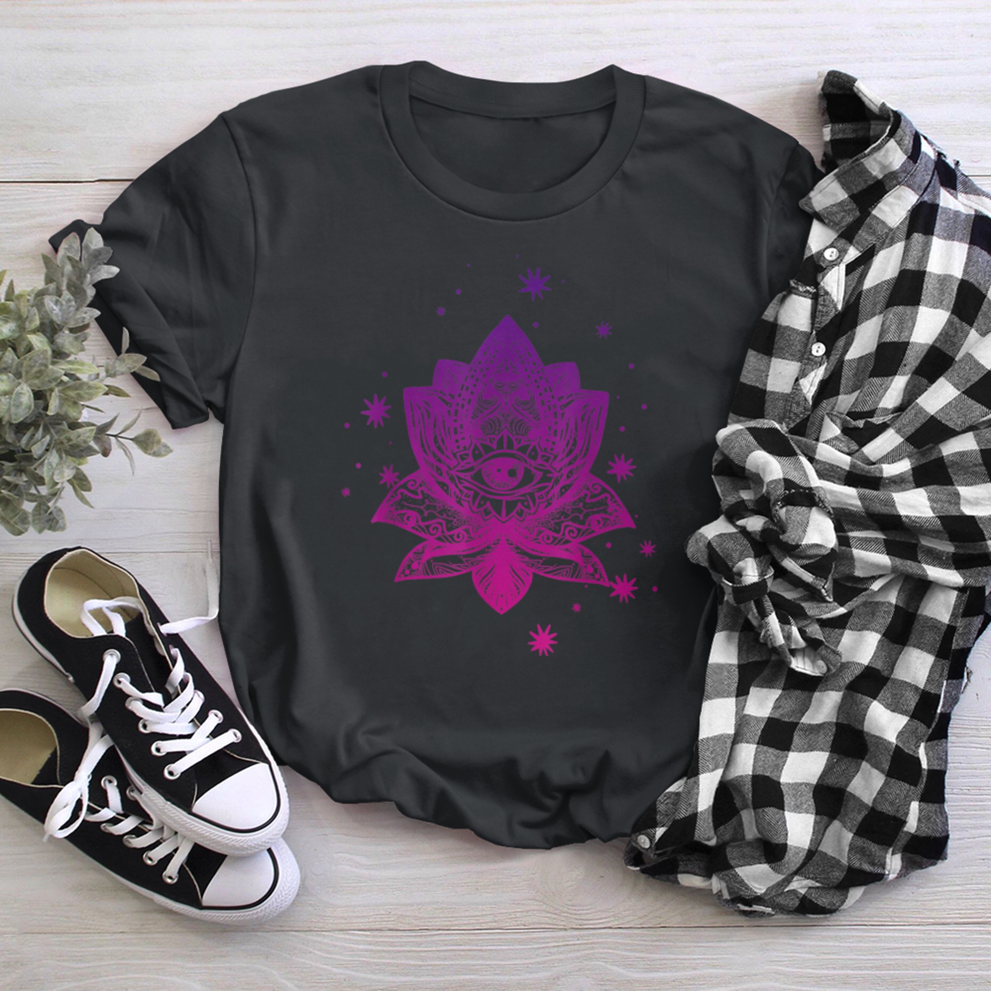 Namaste, Lotus flower, Yoga meditation clothing, Om symbol (2) t-shirt black