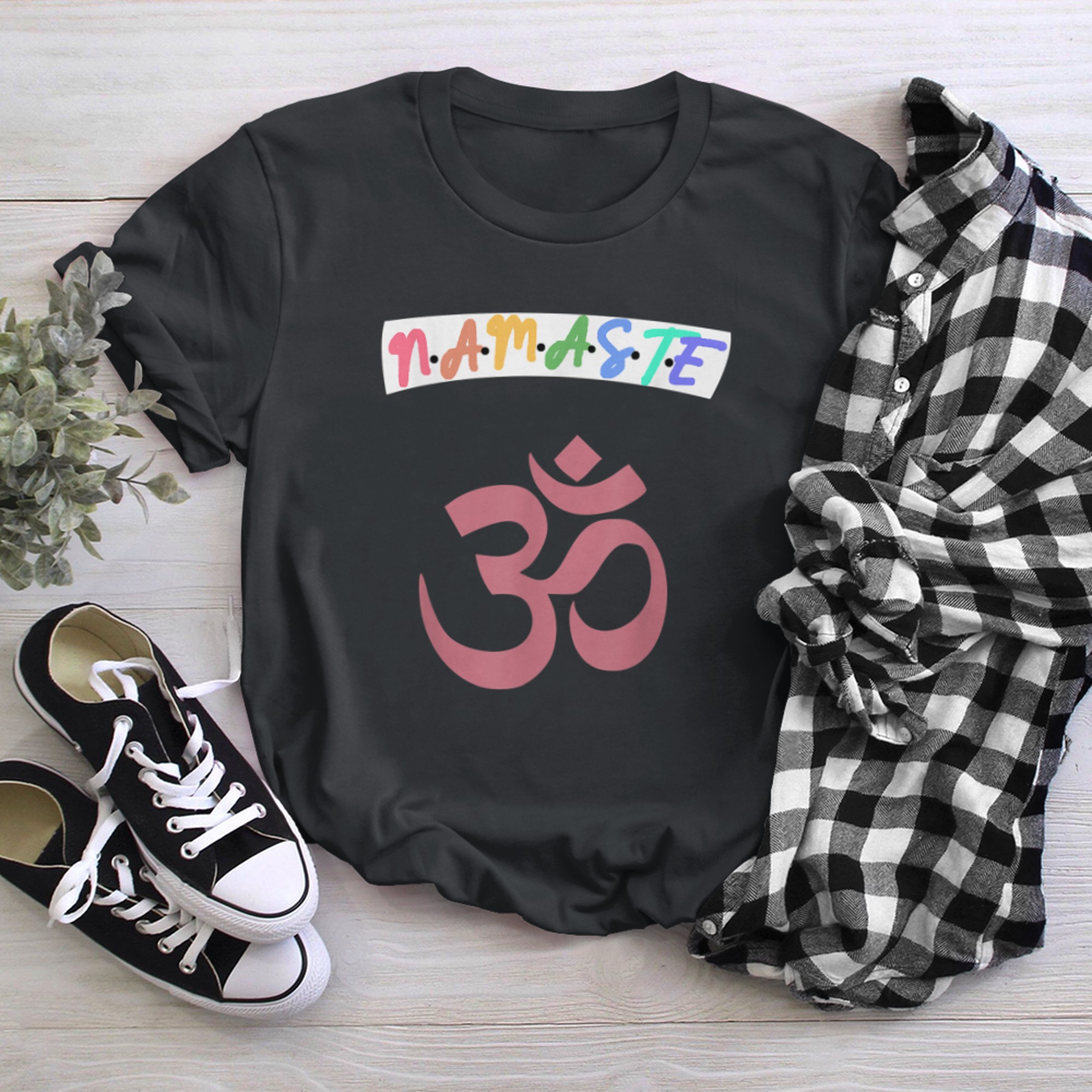 Namaste Ohm Aum Om Symbol Hindu Yoga Meditation Colourful t-shirt black