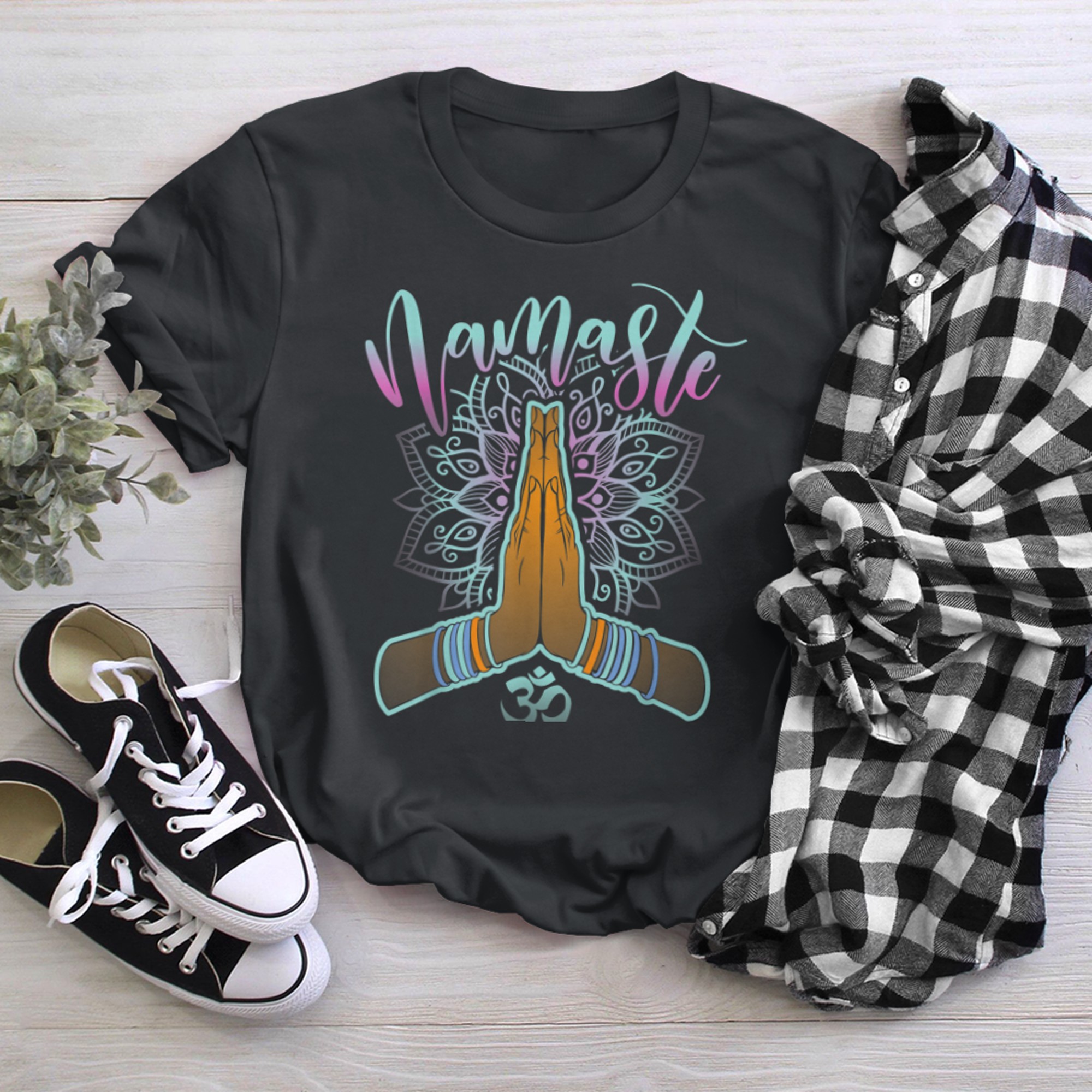 Namaste Om Symbol Mandala Yoga Lotus Blossom t-shirt black