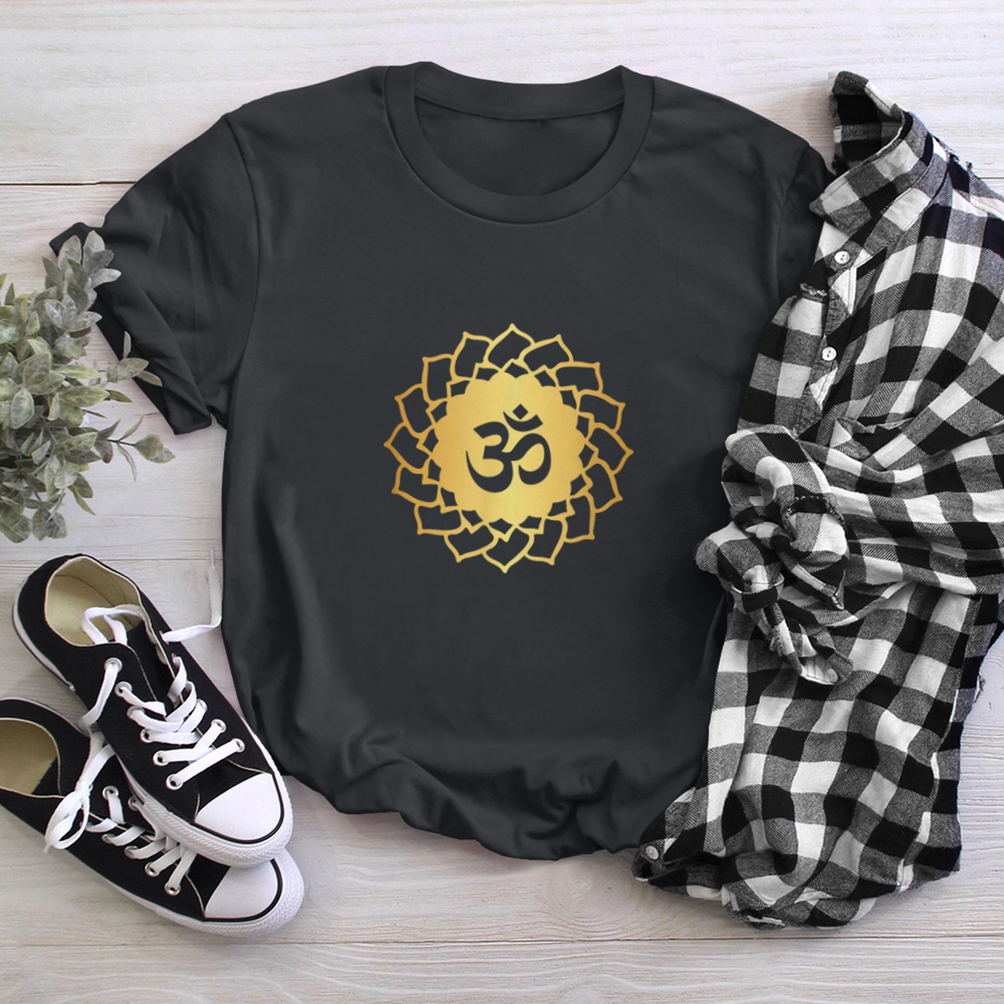 Om Lotus Mandala Spiritual Symbol Yoga Meditation t-shirt black