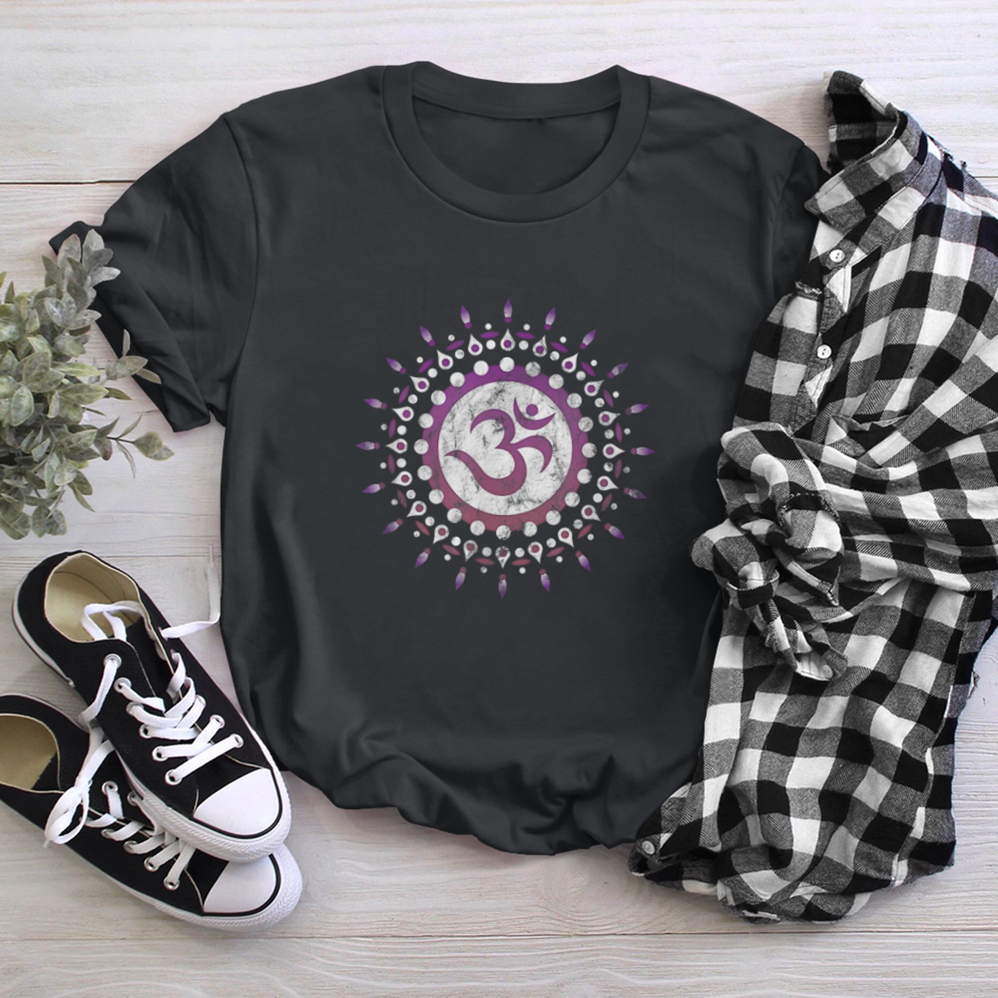 OM mantra, sun, symbol, mandala, flower, Yoga, Namaste, love (3) t-shirt black