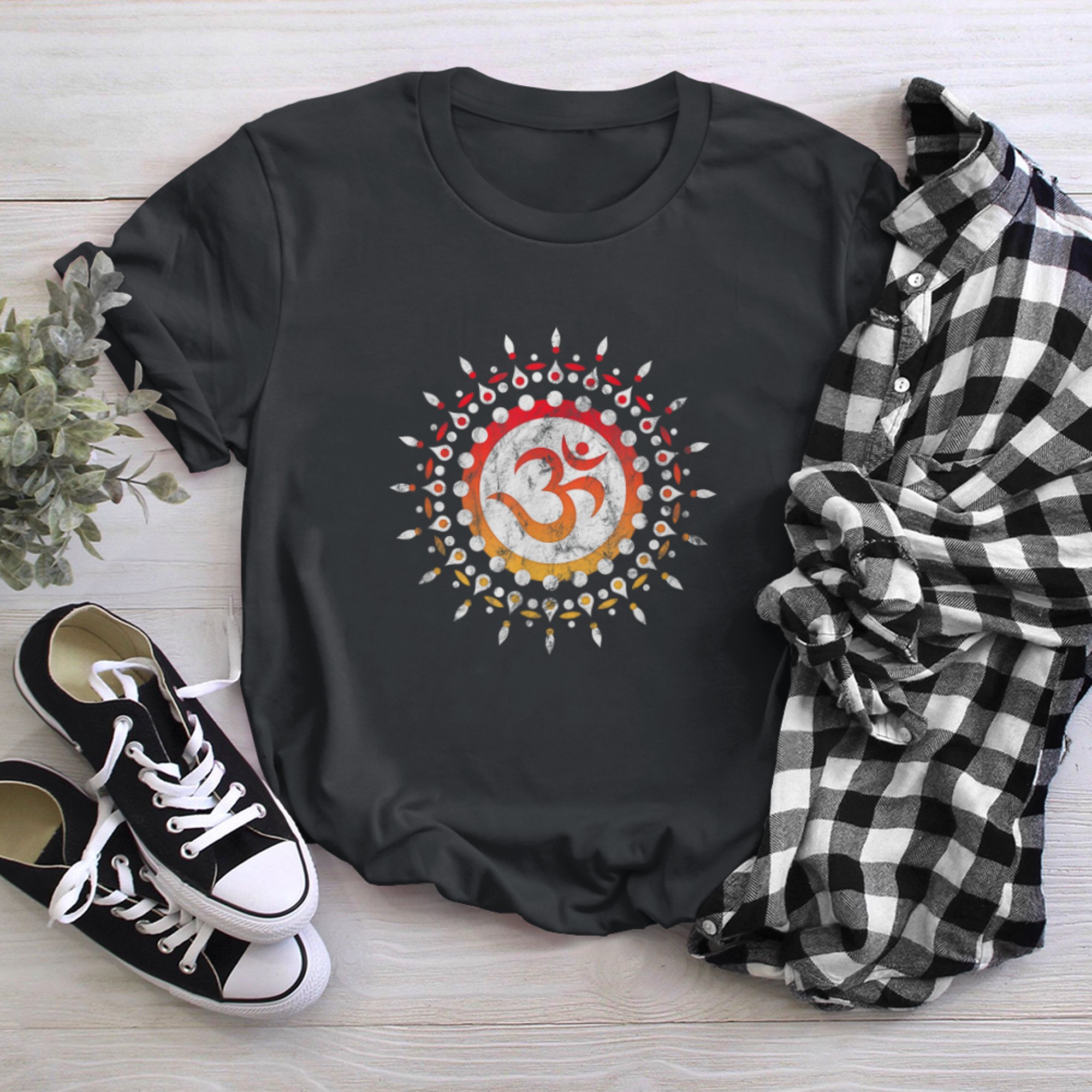 OM mantra, sun, symbol, mandala, flower, Yoga, Namaste, love t-shirt black