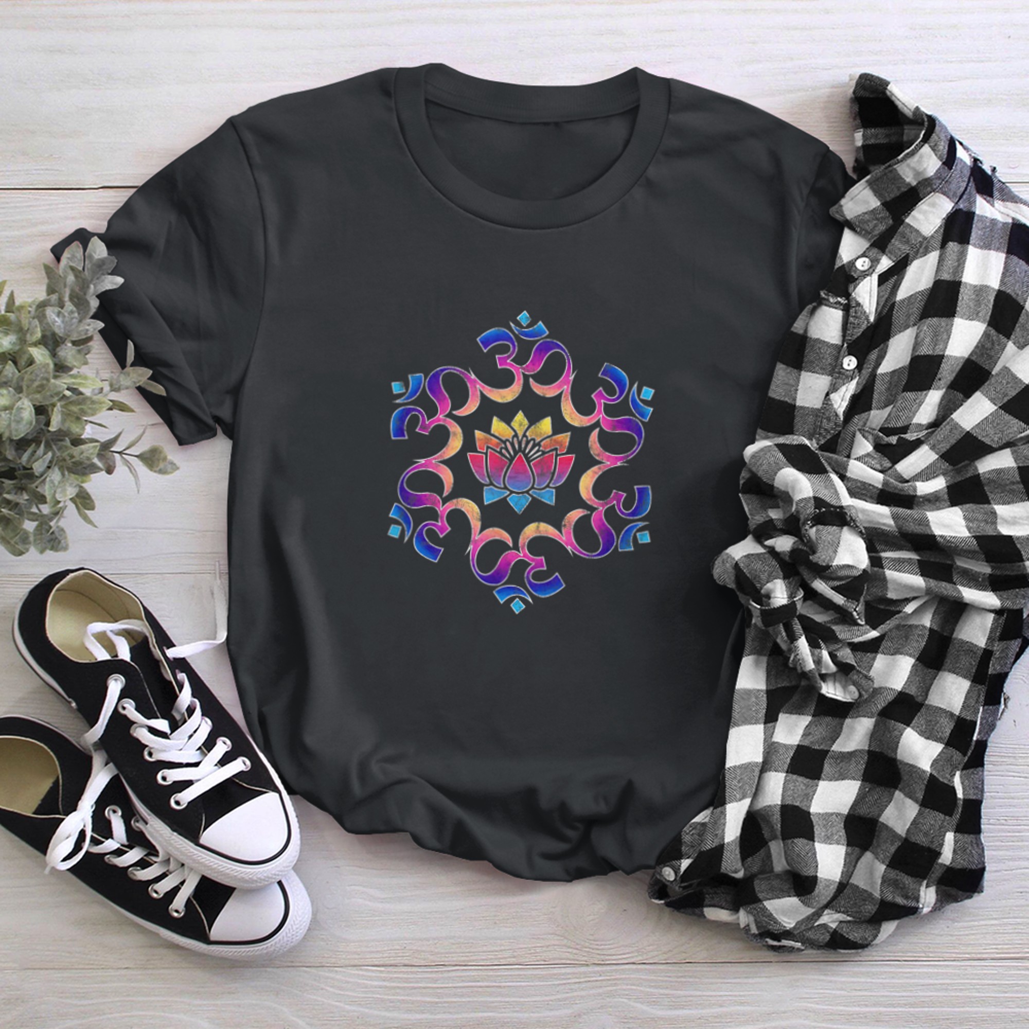 Om, mantra, symbol, mandala, lotus flower, Buddhism, yoga (1) t-shirt black