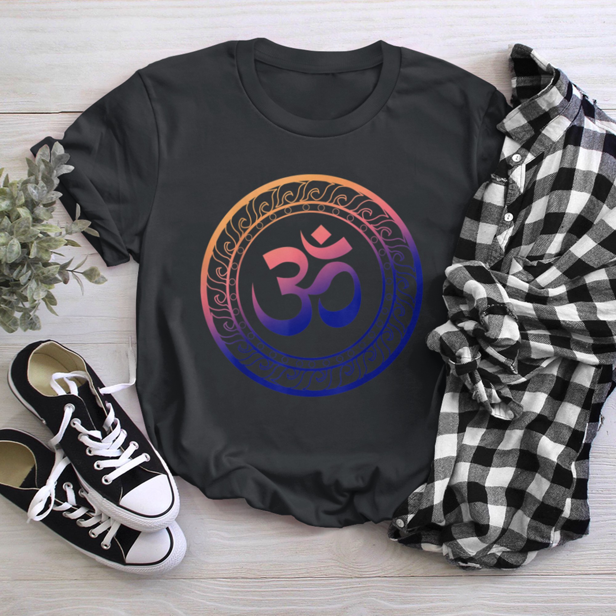 Om Ohm Aum Buddhism Symbol Yoga Sanskrit (10) t-shirt black