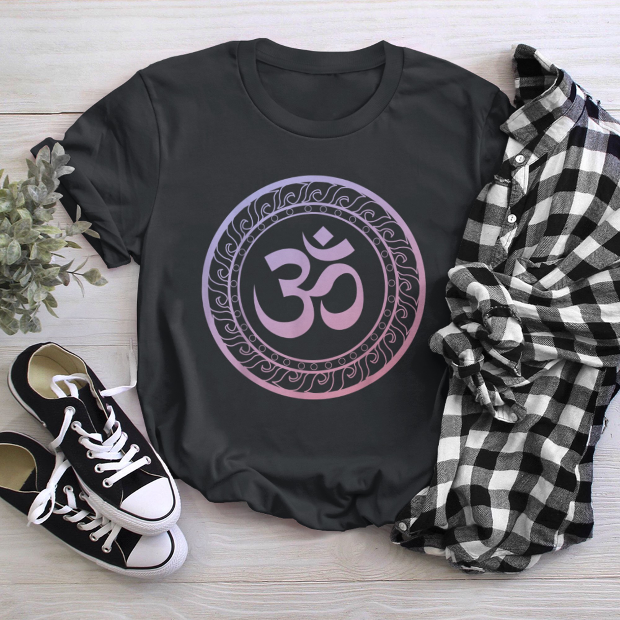 Om Ohm Aum Buddhism Symbol Yoga Sanskrit (9) t-shirt black