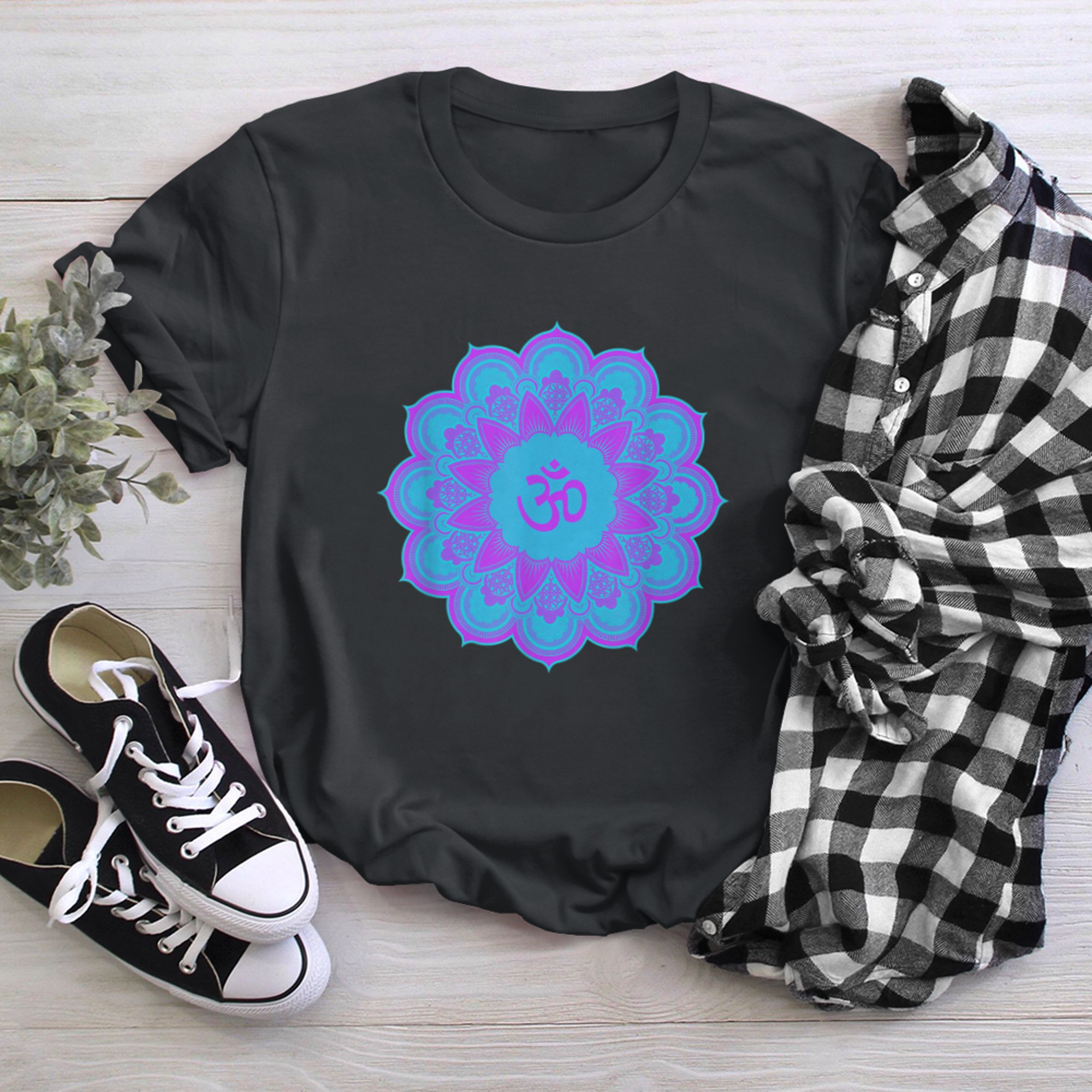 Om Ohm Aum Symbol Mandala Spiritual Yoga (11) t-shirt black