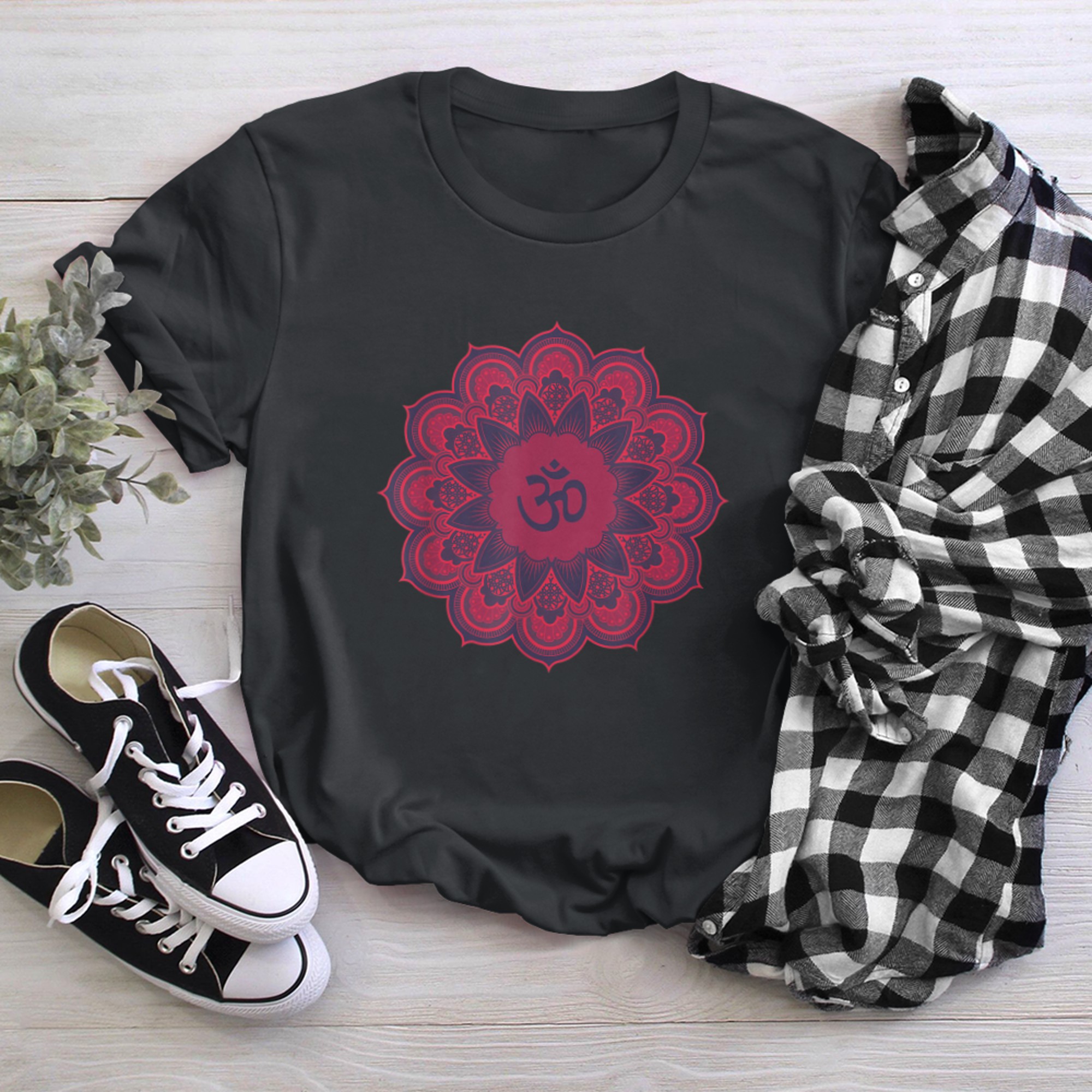 Om Ohm Aum Symbol Mandala Spiritual Yoga (15) t-shirt black