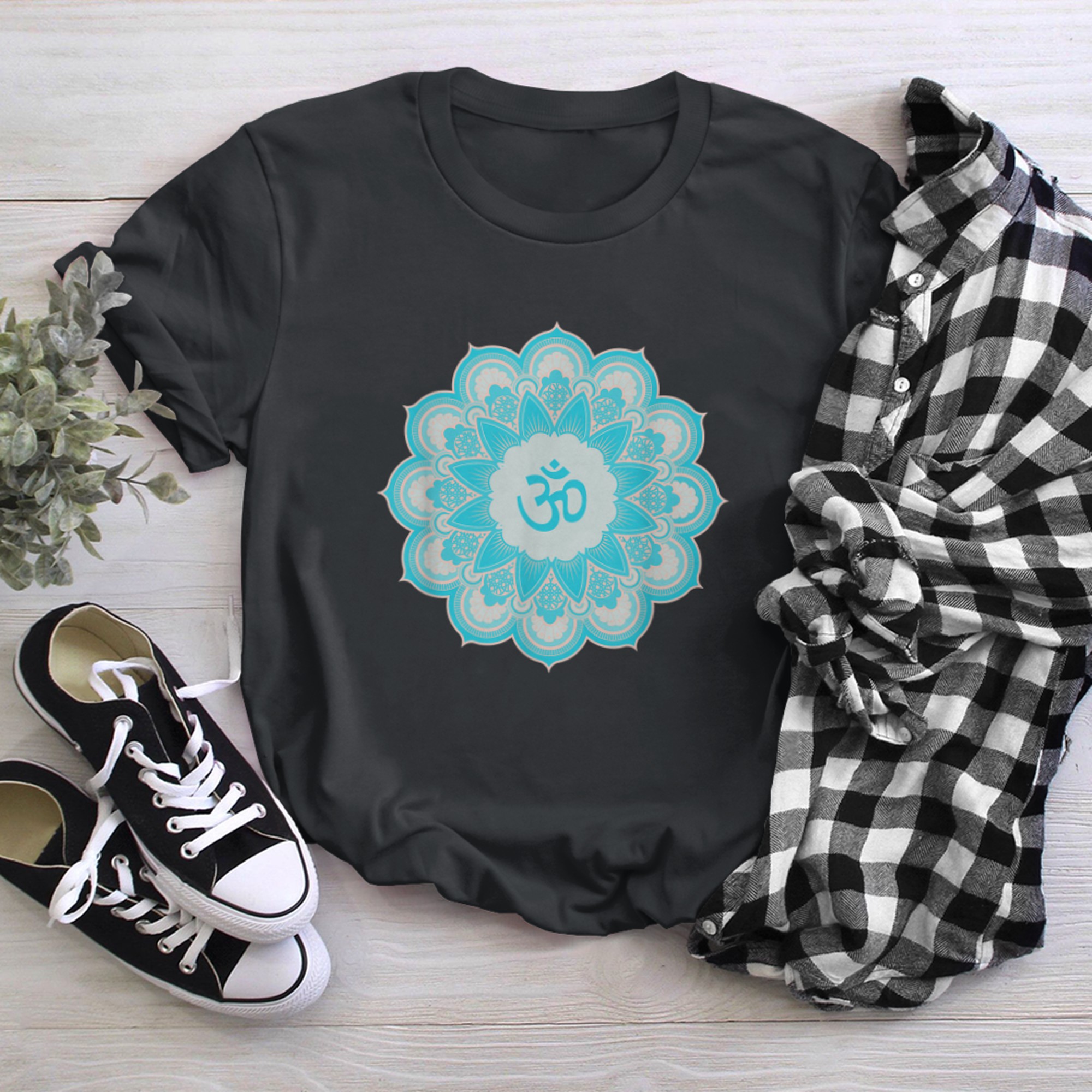 Om Ohm Aum Symbol Mandala Spiritual Yoga (19) t-shirt black