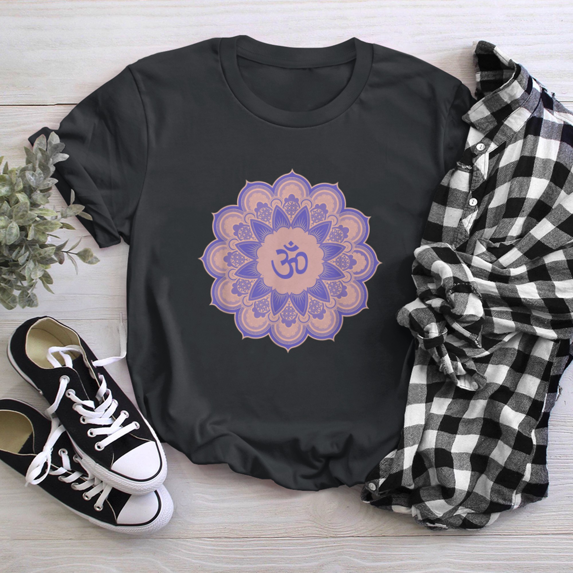 Om Ohm Aum Symbol Mandala Spiritual Yoga (2) t-shirt black