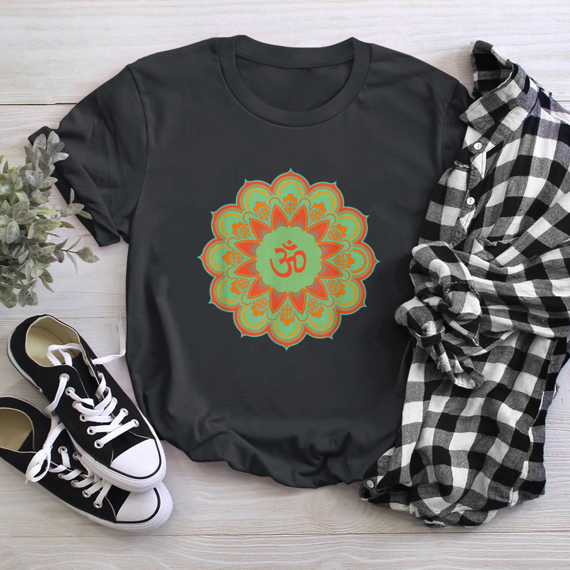 Om Ohm Aum Symbol Mandala Spiritual Yoga (20) t-shirt black