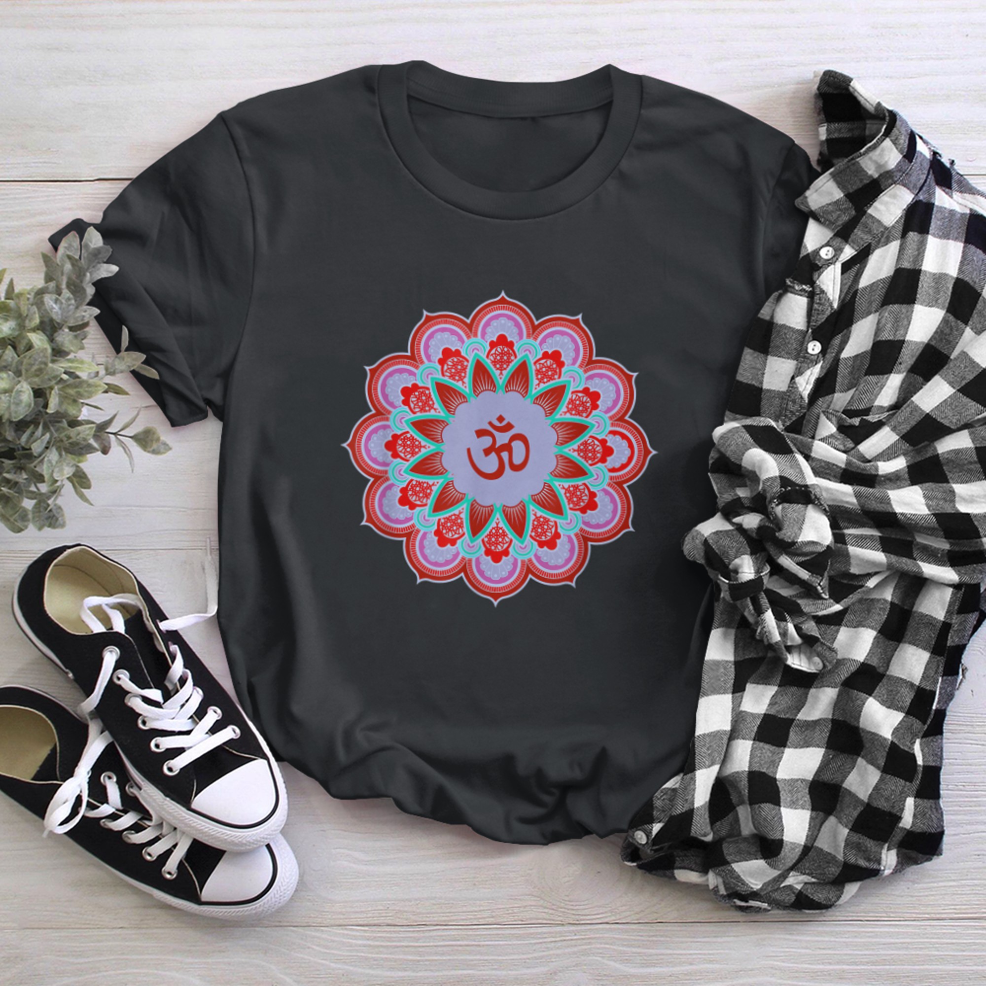 Om Ohm Aum Symbol Mandala Spiritual Yoga (21) t-shirt black