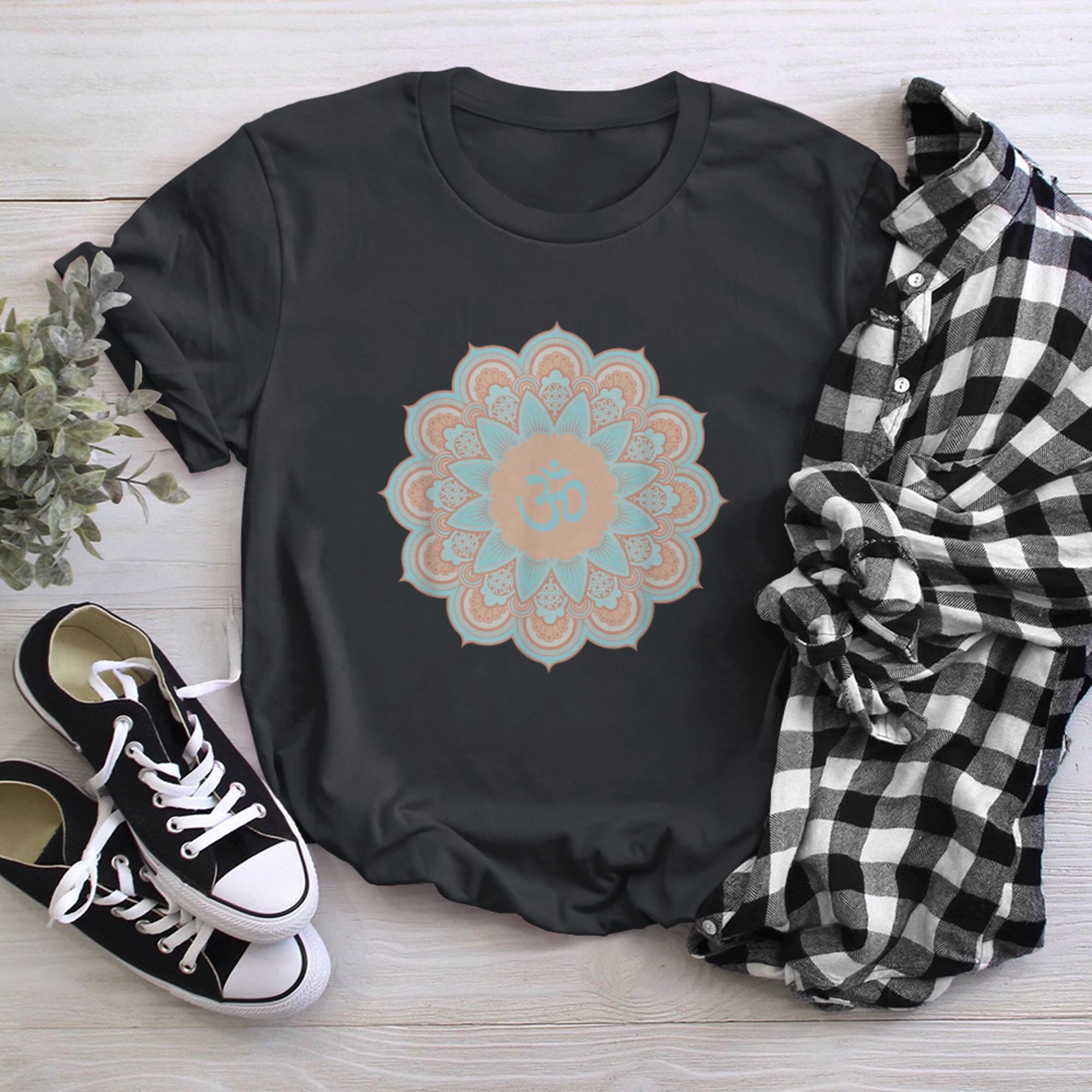 Om Ohm Aum Symbol Mandala Spiritual Yoga (25) t-shirt black