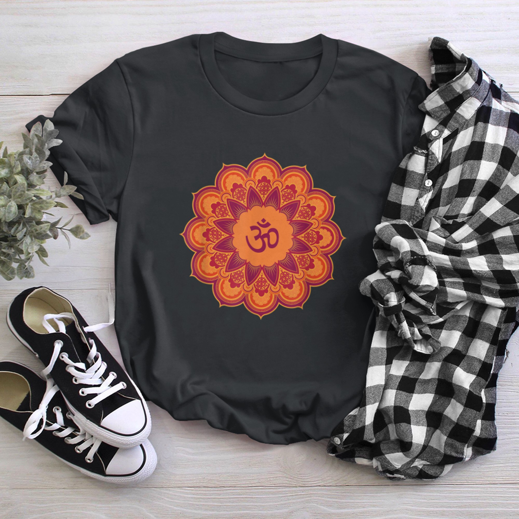 Om Ohm Aum Symbol Mandala Spiritual Yoga (26) t-shirt black