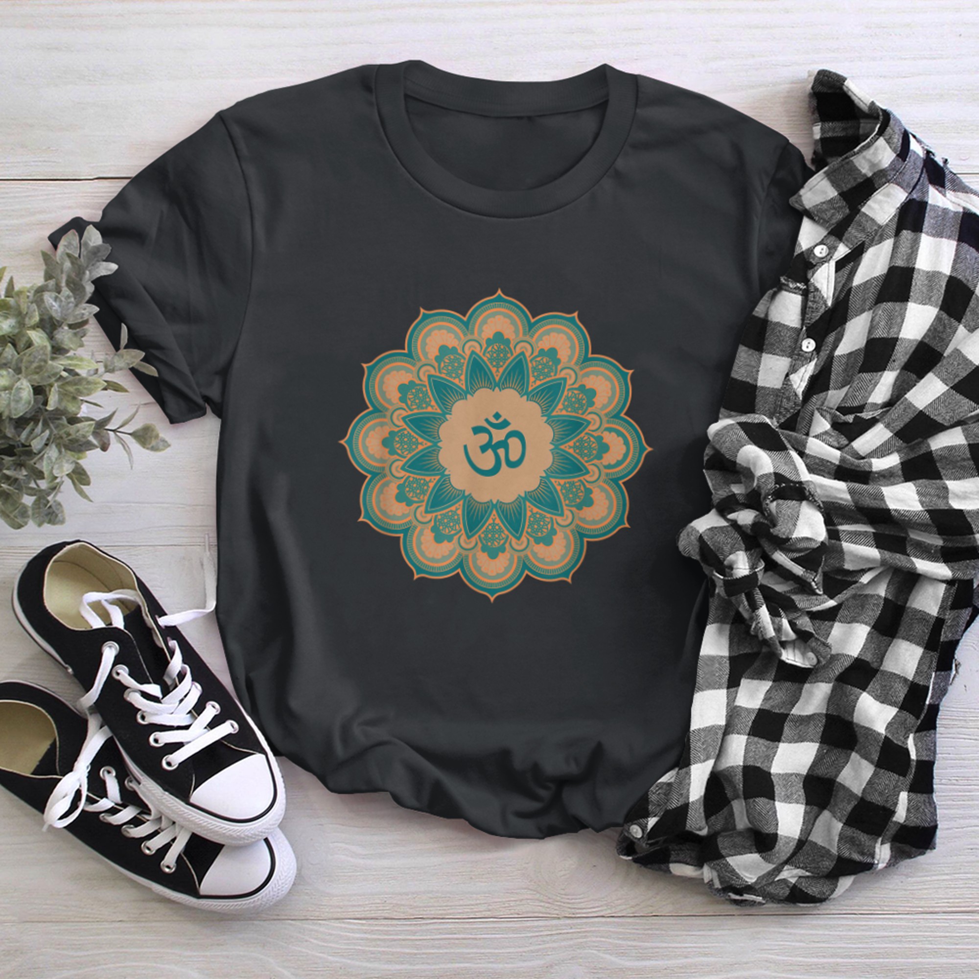 Om Ohm Aum Symbol Mandala Spiritual Yoga (4) t-shirt black