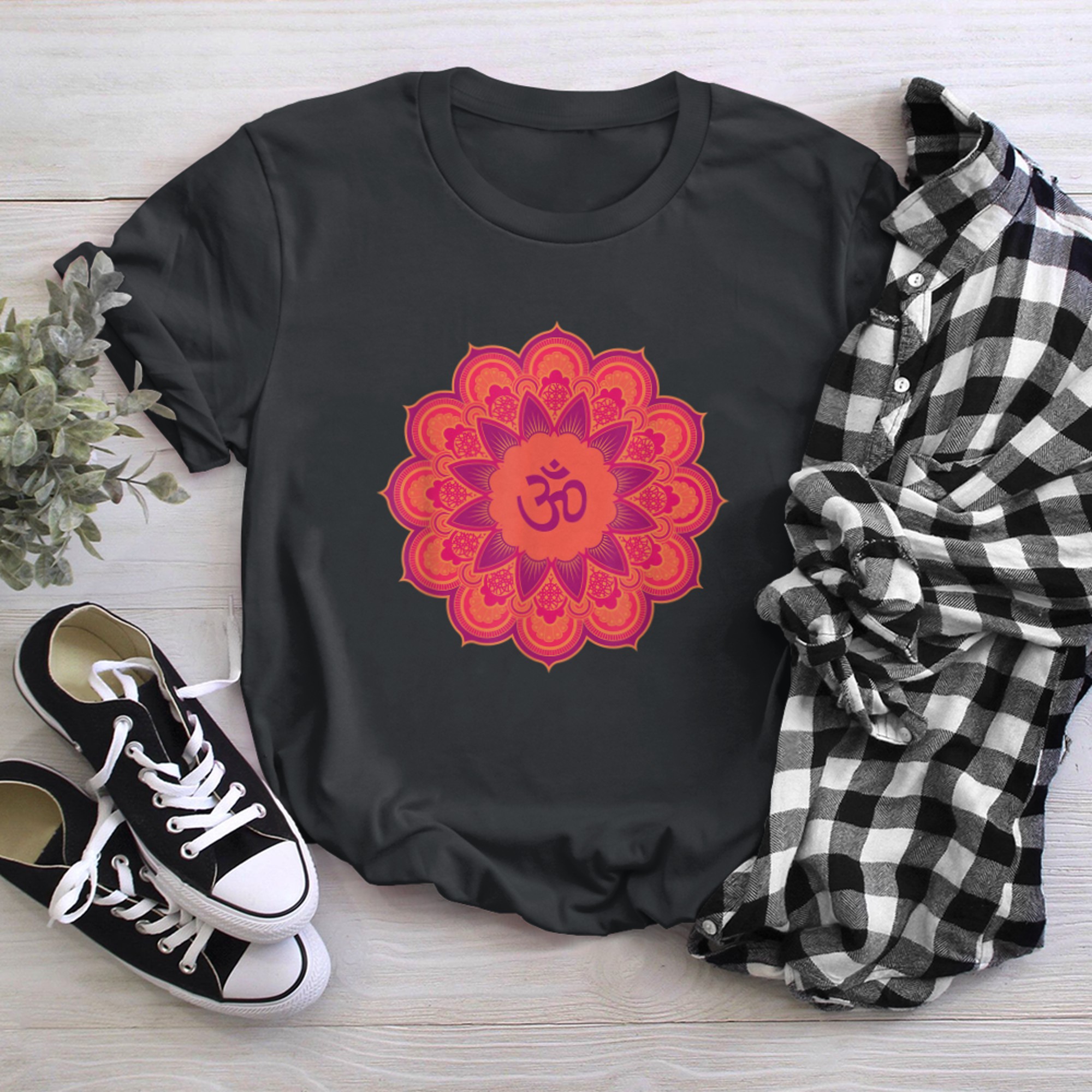 Om Ohm Aum Symbol Mandala Spiritual Yoga (8) t-shirt black